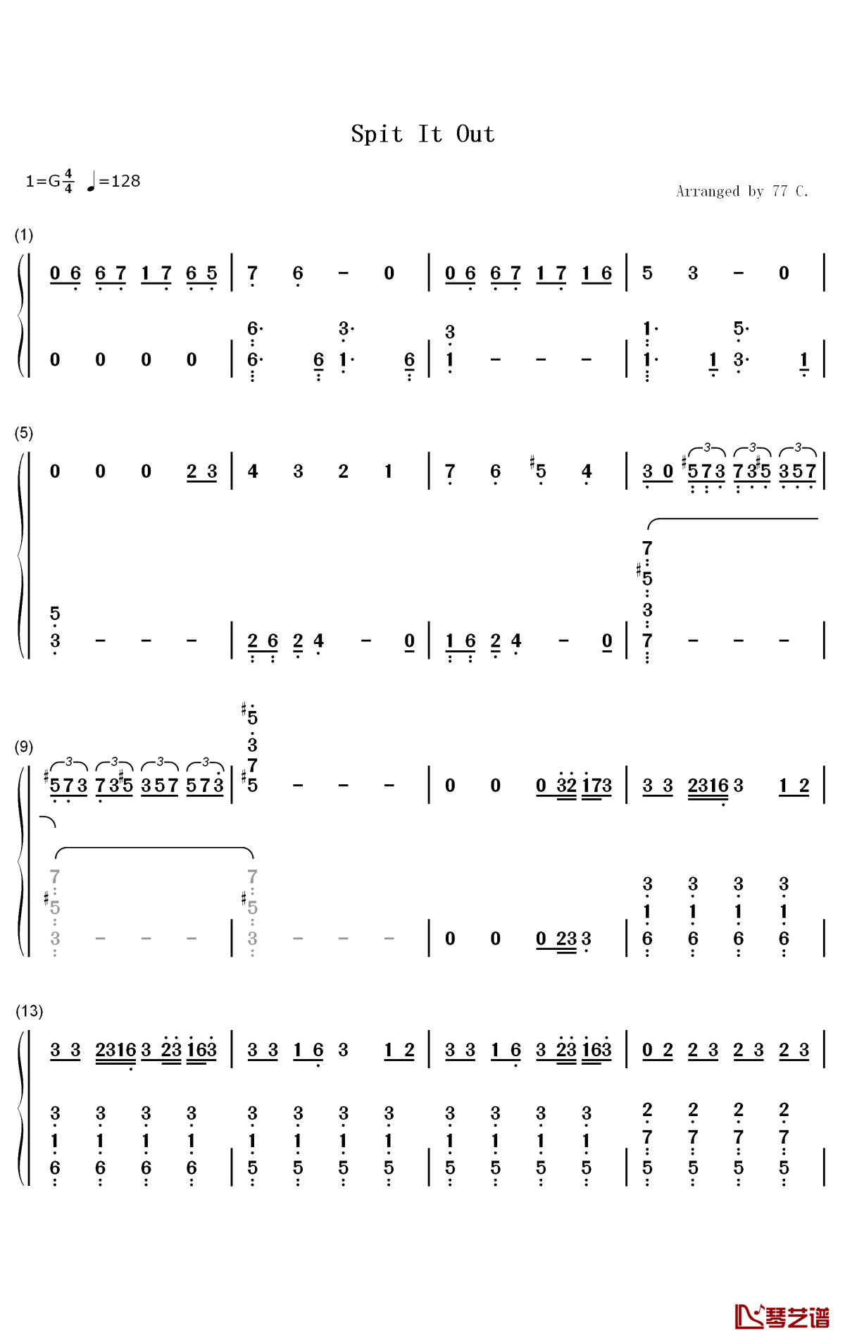 Spit It Out钢琴简谱-数字双手-颂乐 Solar1