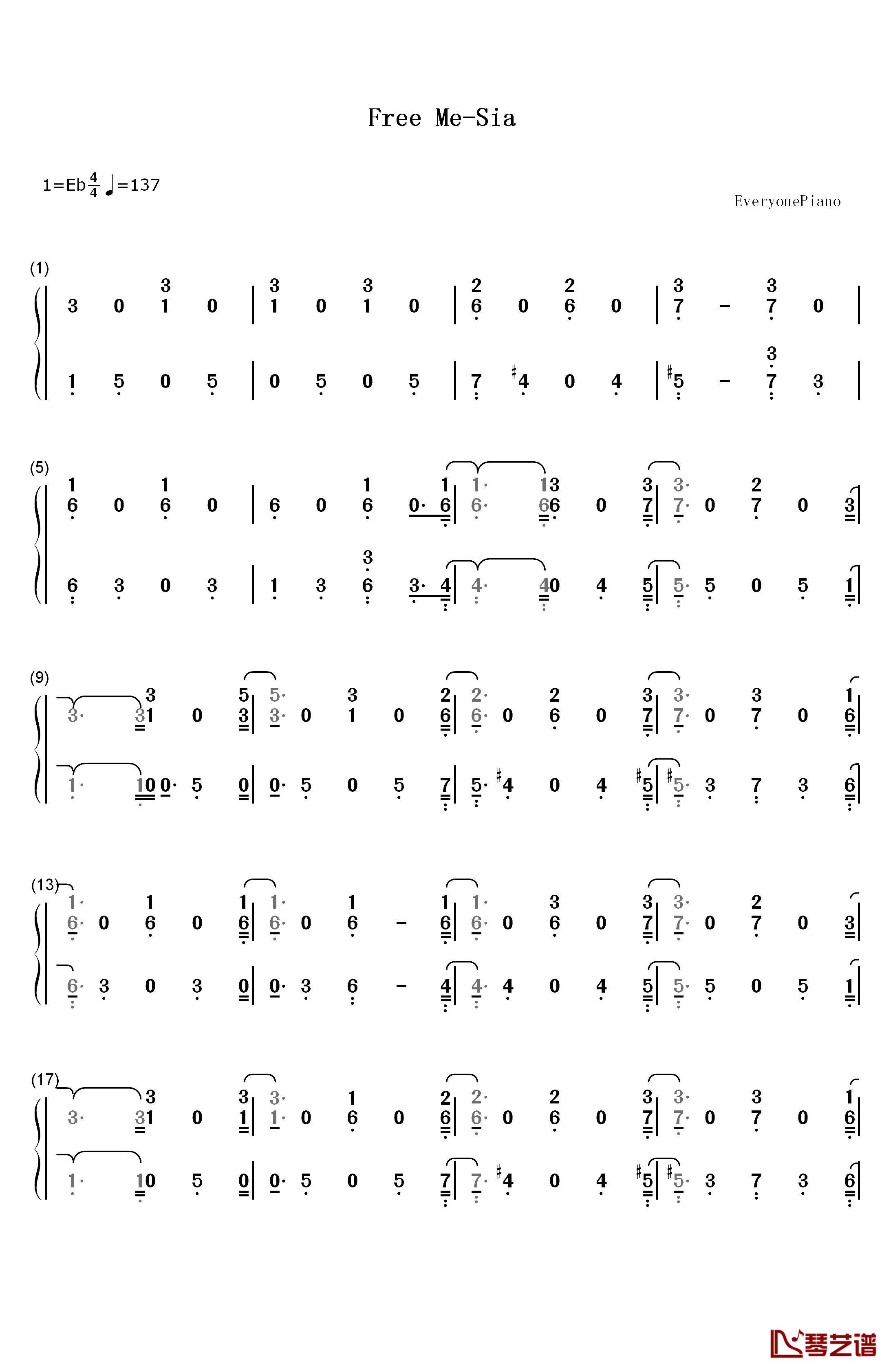 Free Me钢琴简谱-数字双手-Sia1