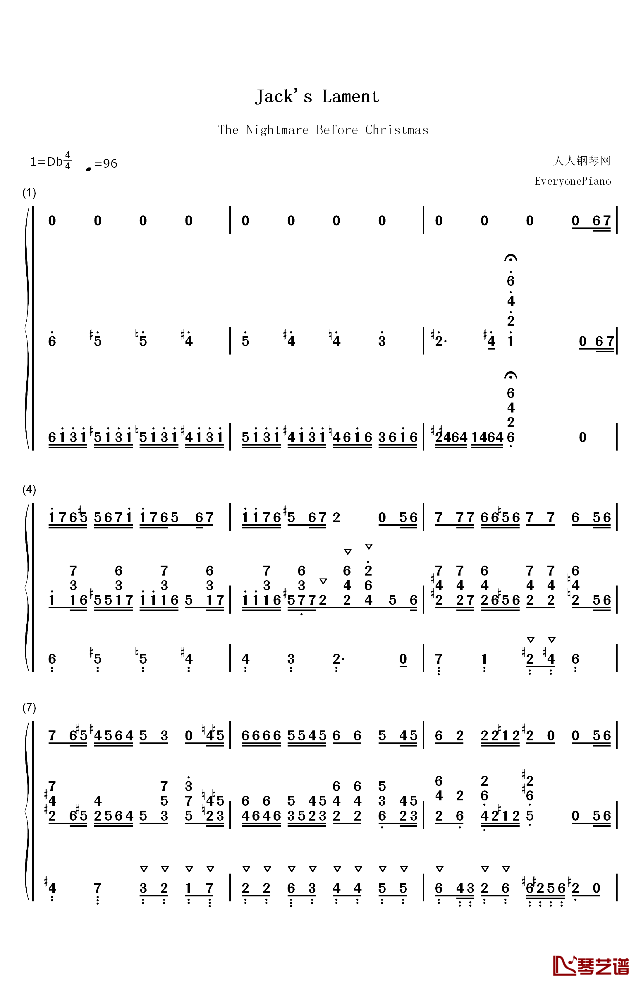 Jack's Lament钢琴简谱-数字双手-Danny Elfman1