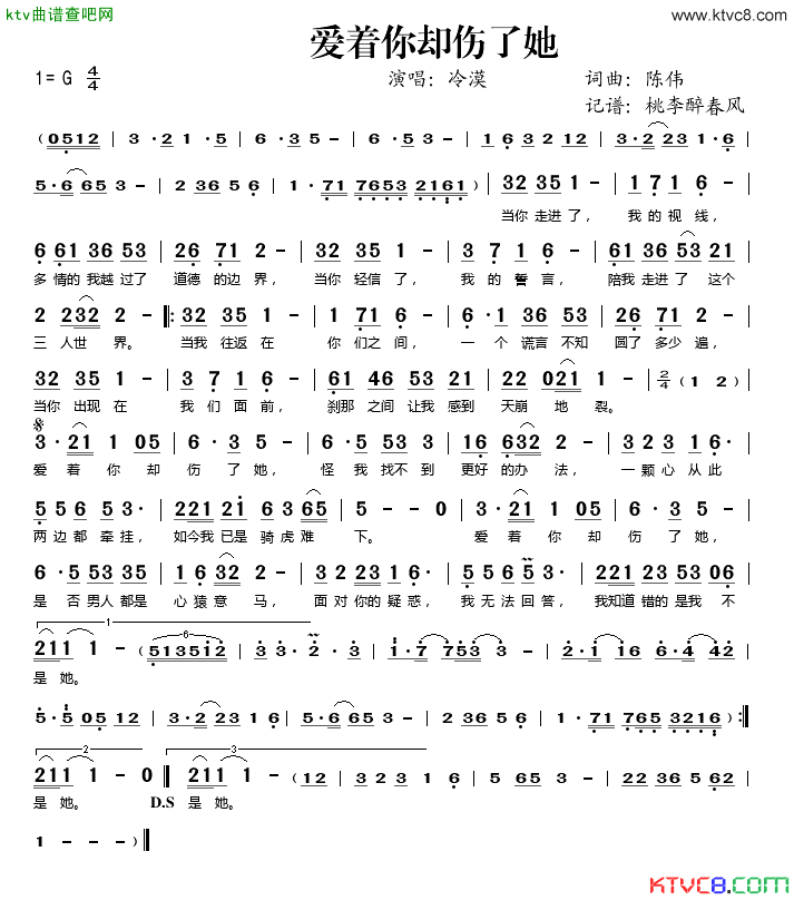 爱着你却伤了她简谱-冷漠演唱1