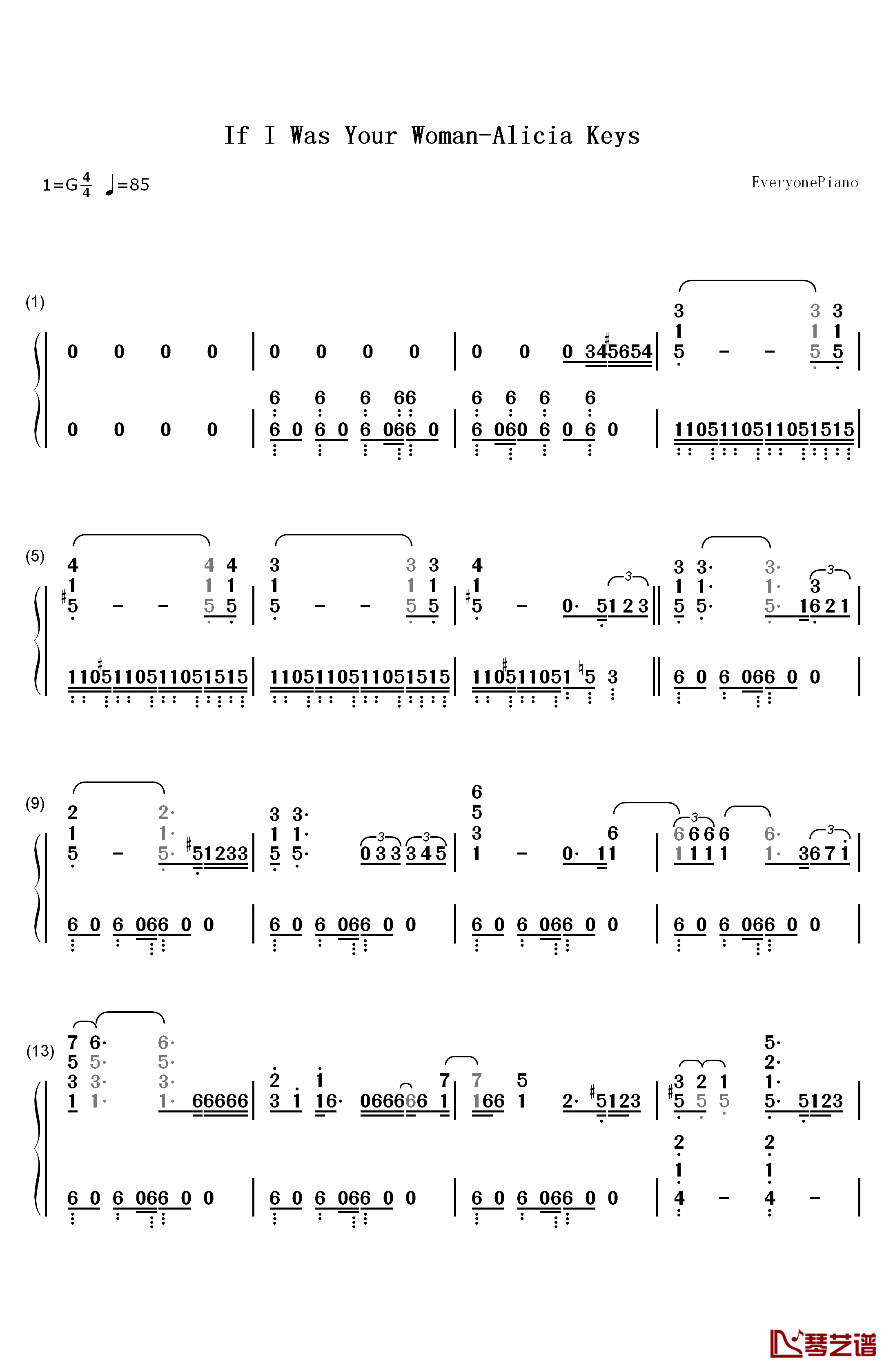 If I Was Your Woman/Walk On By钢琴简谱-数字双手-Alicia Keys1