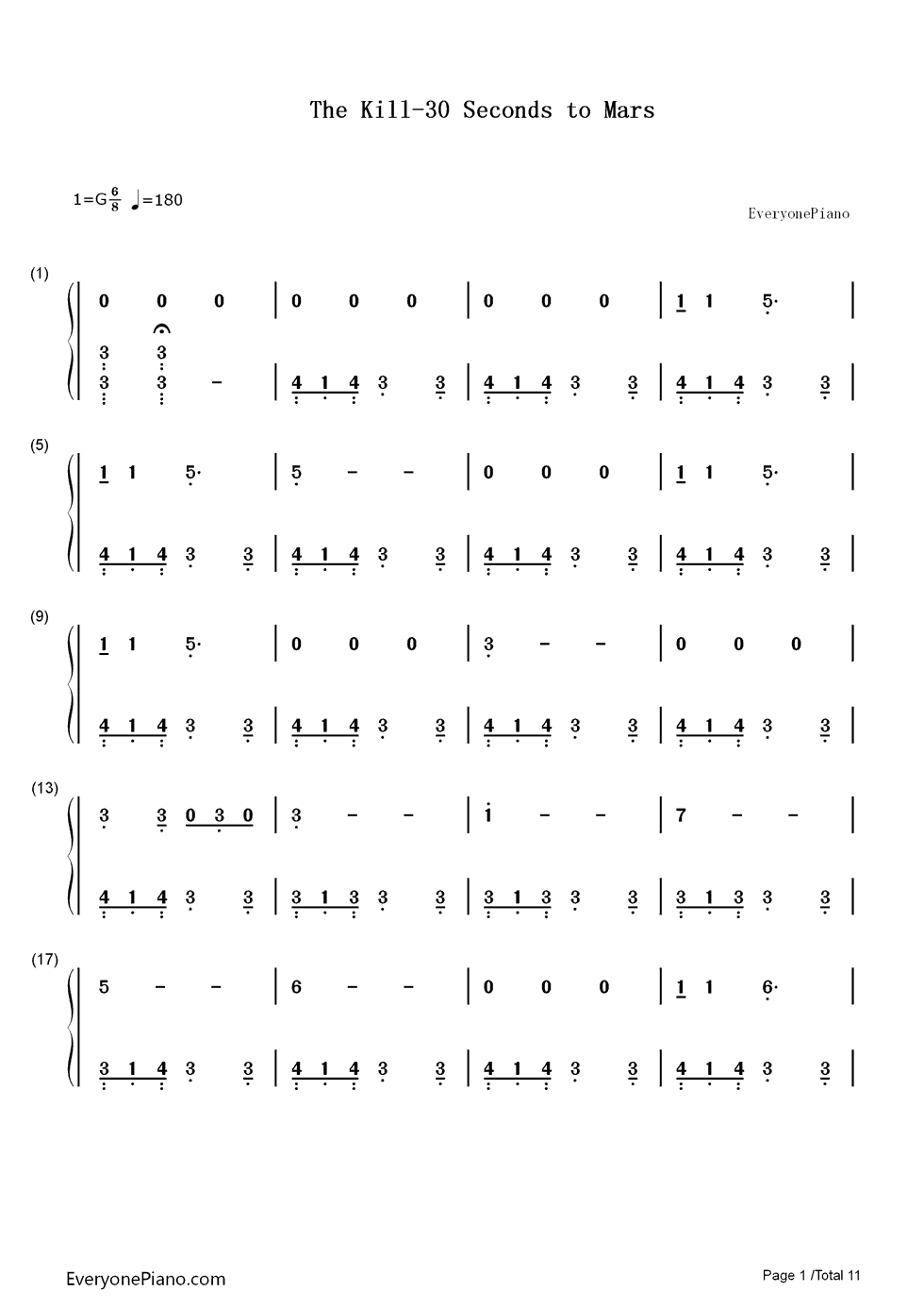The Kill钢琴简谱-数字双手-30 Seconds to Mars1