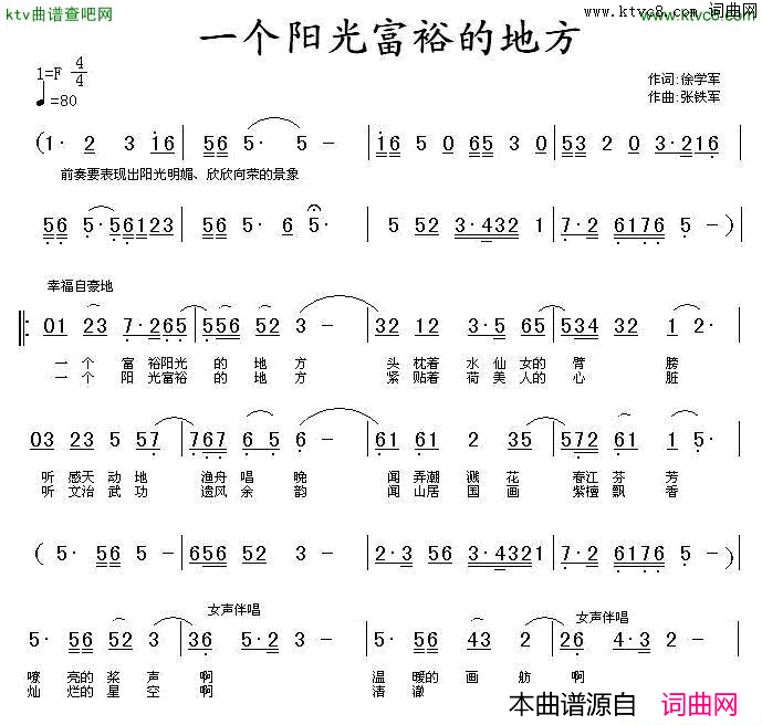 一个阳光富裕的地方简谱1