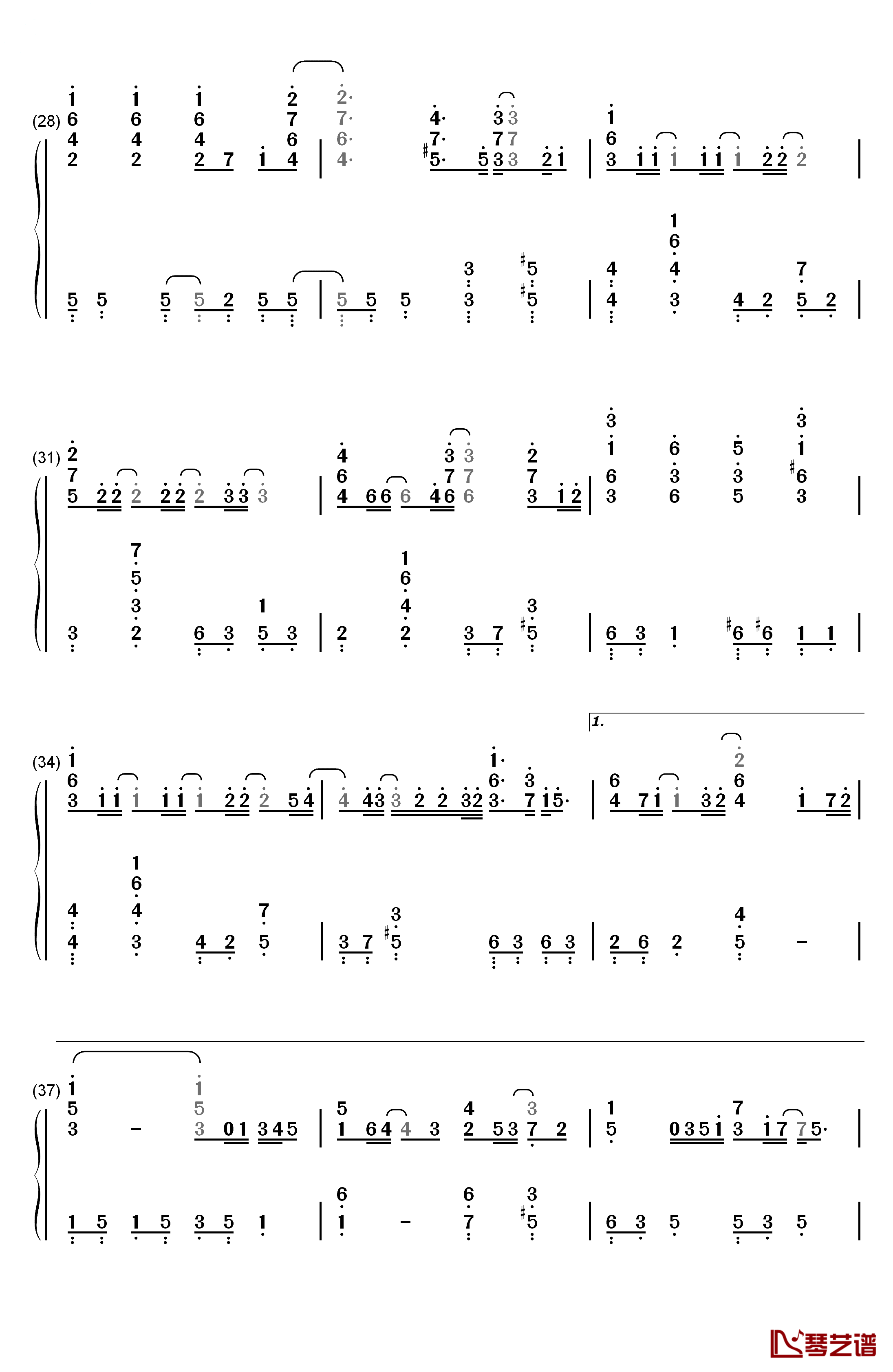 轻闭双眼钢琴简谱-数字双手-平井坚3