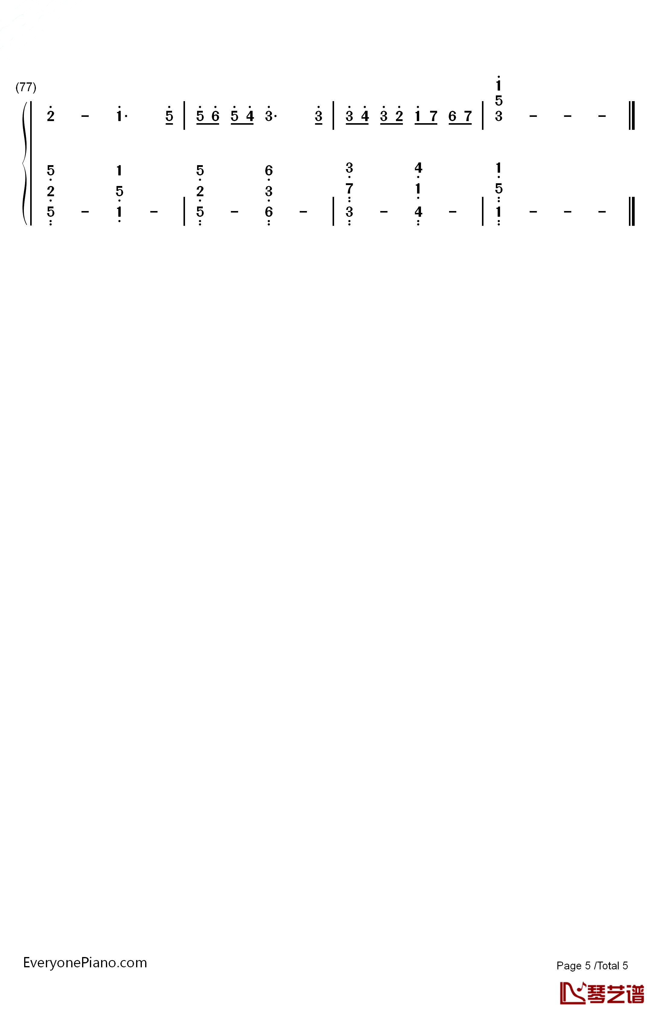 卡农 大爱人间钢琴简谱-数字双手-巴哈贝尔5