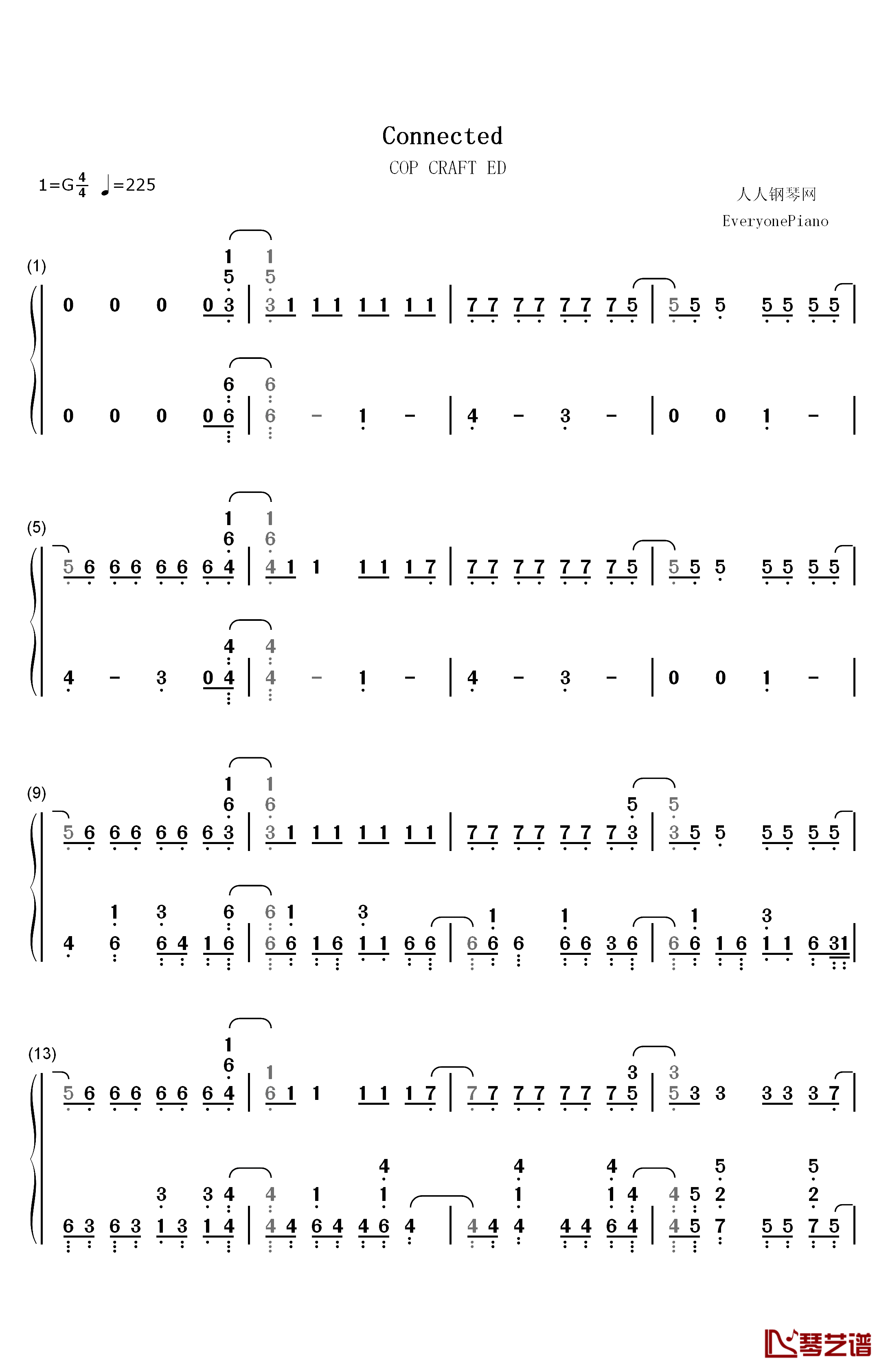 Connected钢琴简谱-数字双手-吉冈茉祐1