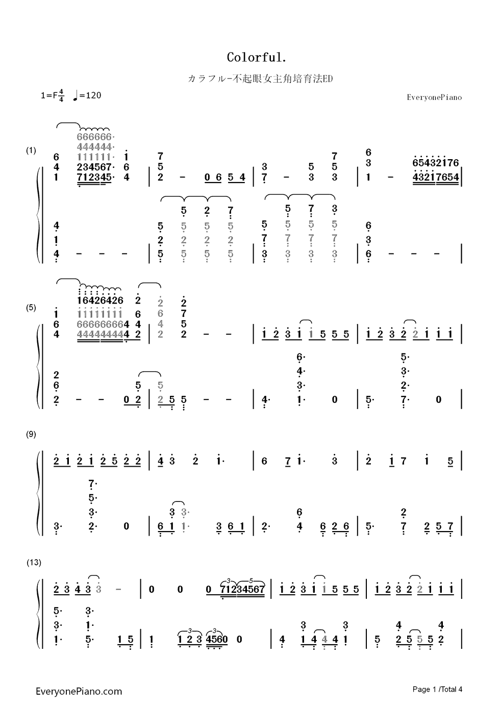 カラフル钢琴简谱-数字双手-沢井美空1