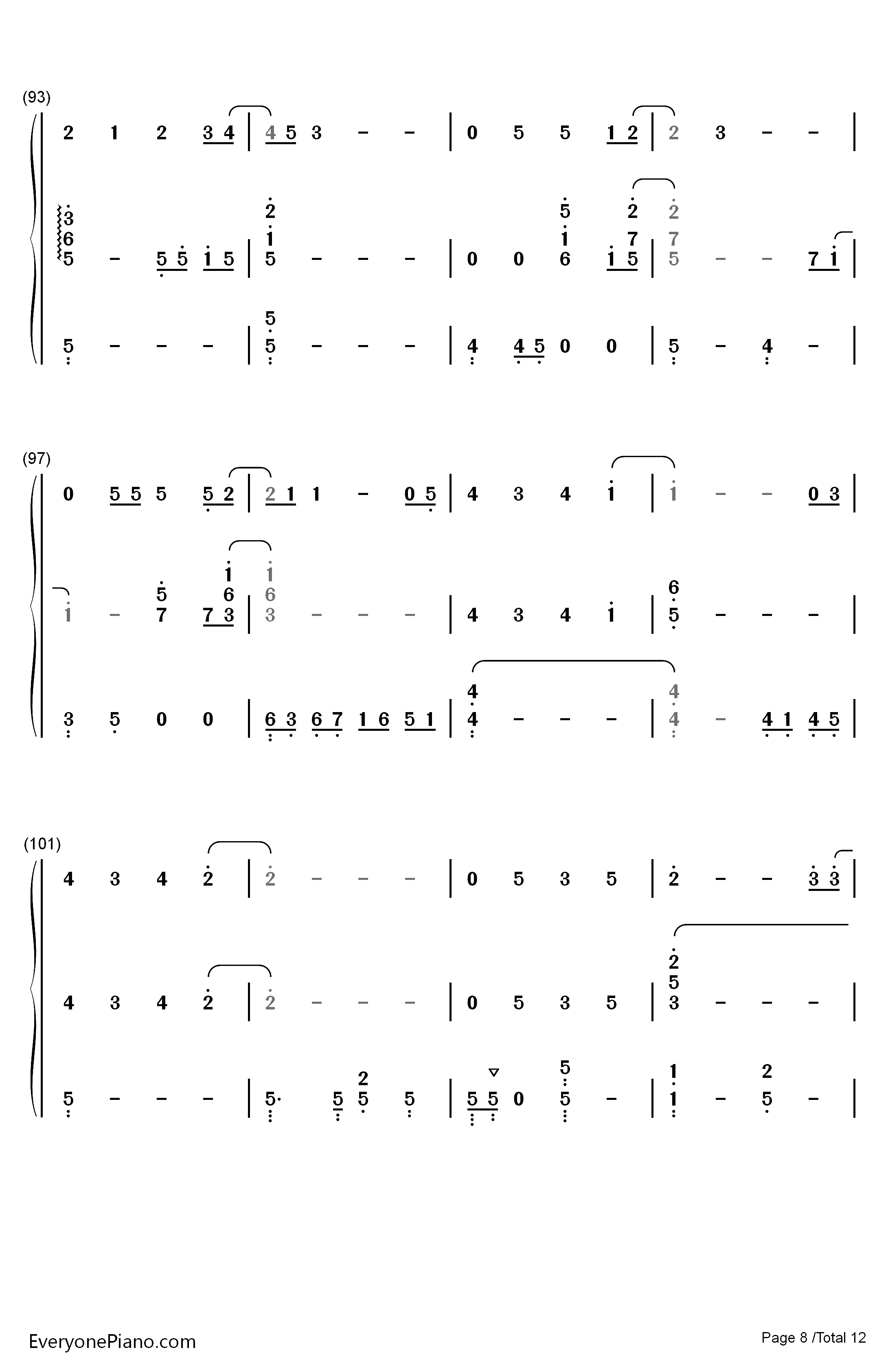 慢慢走钢琴简谱-数字双手-许魏洲8