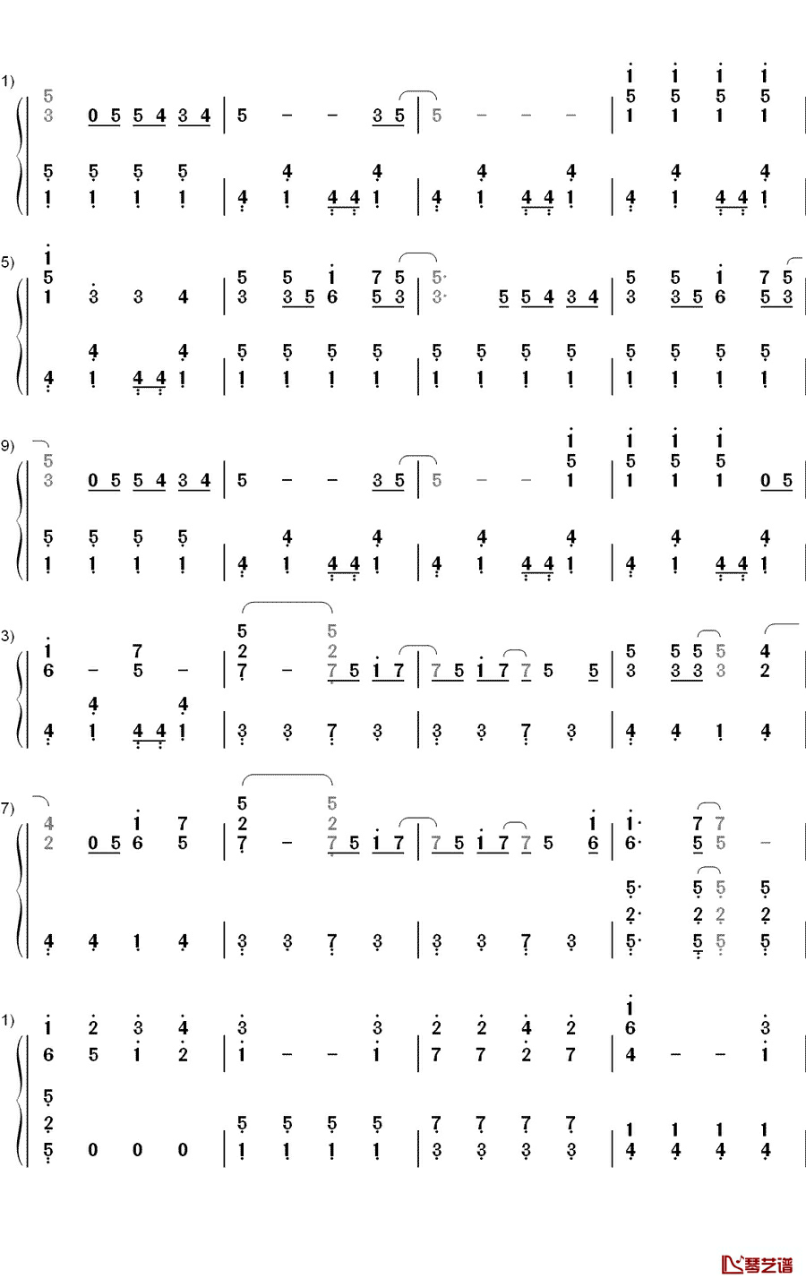 BOYS & GIRLS钢琴简谱-数字双手-LM.C2