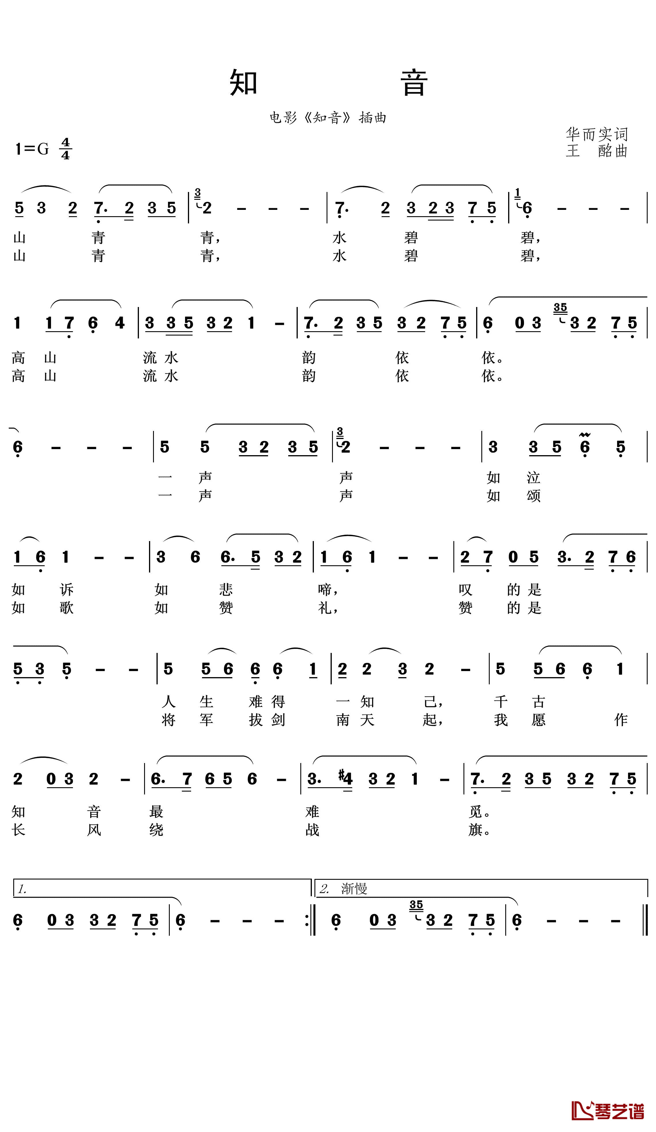 知音简谱(歌词)-李谷一演唱-王wzh曲谱1