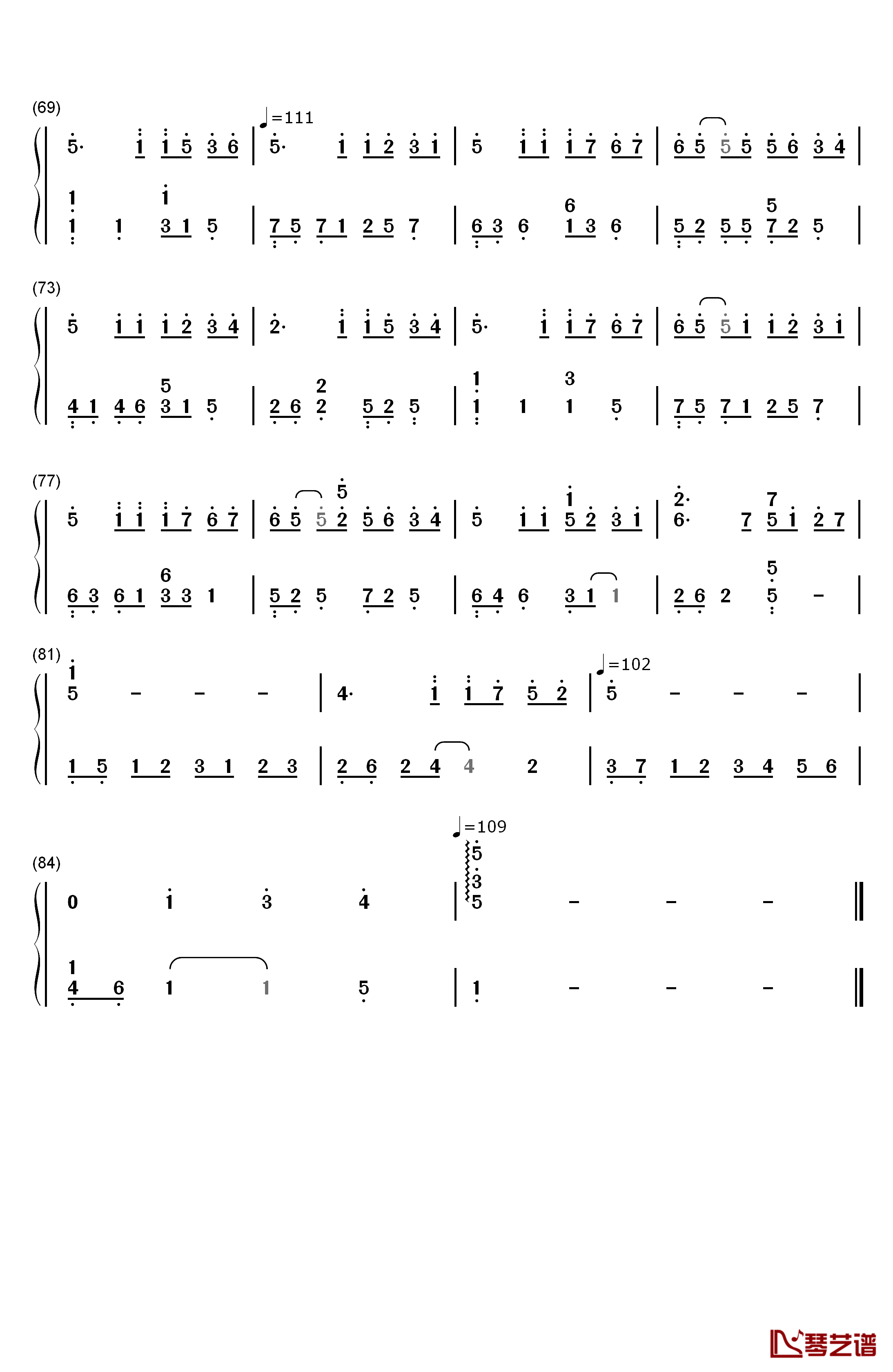 风筝与风钢琴简谱-数字双手-Twins4