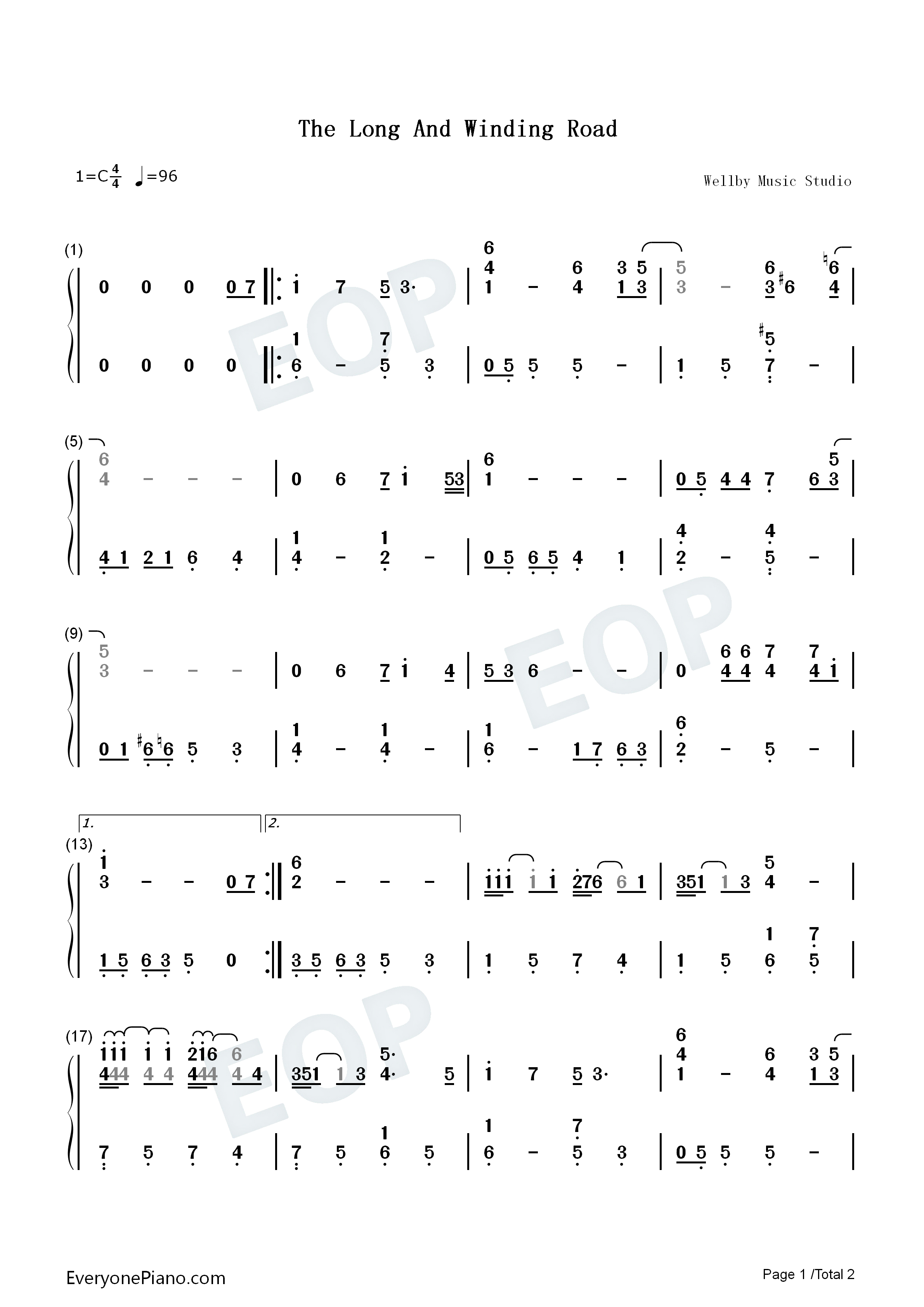 The Long and Winding Road钢琴简谱-The Beatles演唱1