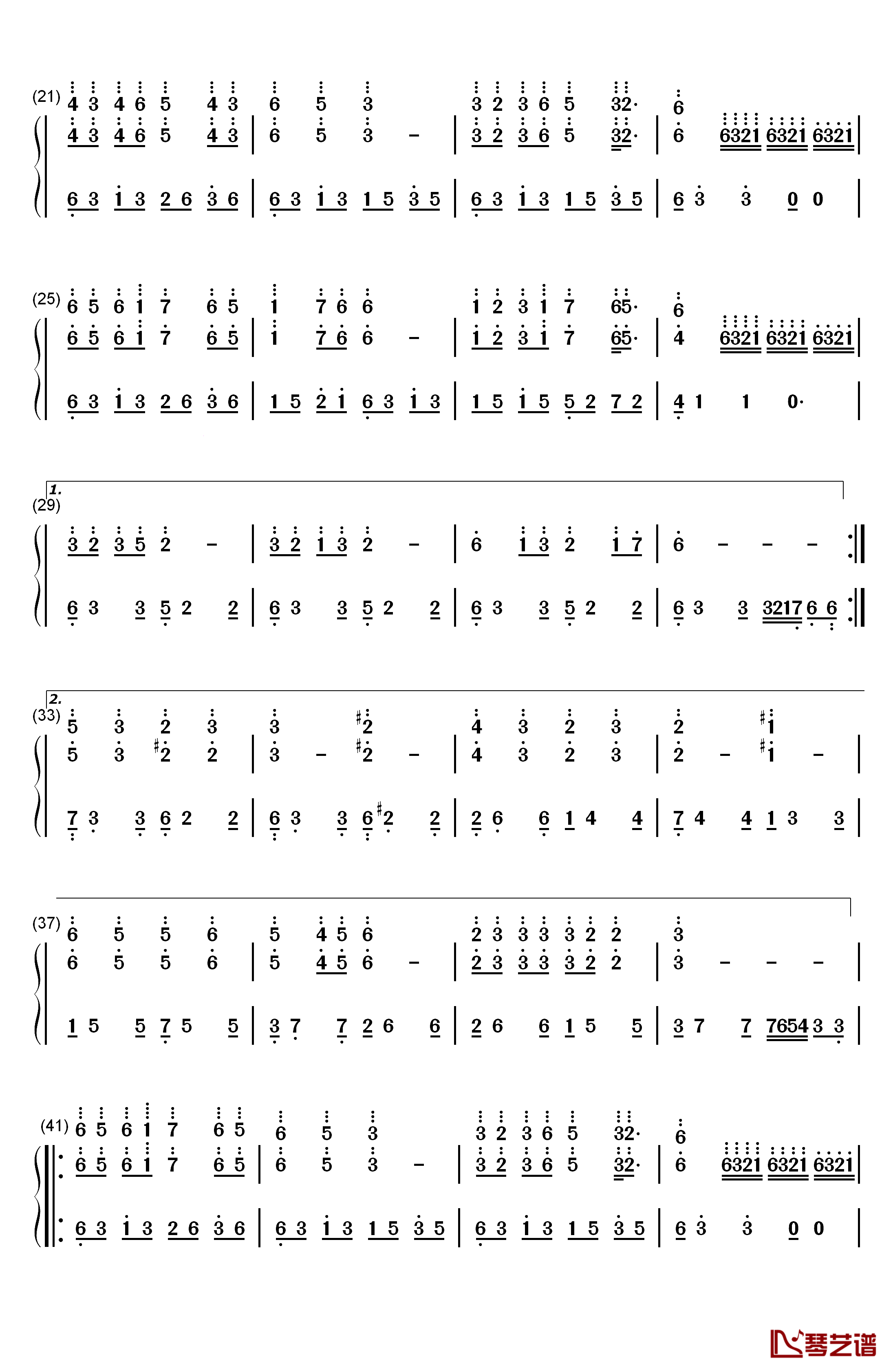 想起钢琴简谱-数字双手-韩雪2