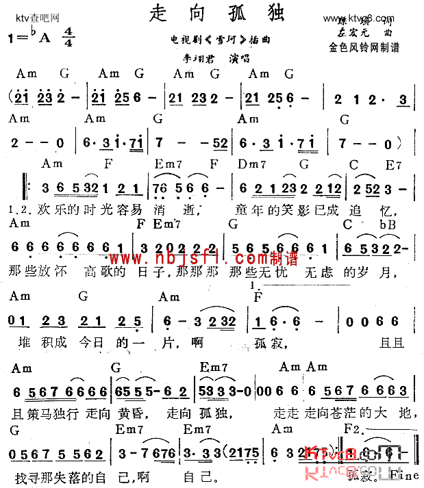 走向孤独《雪珂》插曲简谱1
