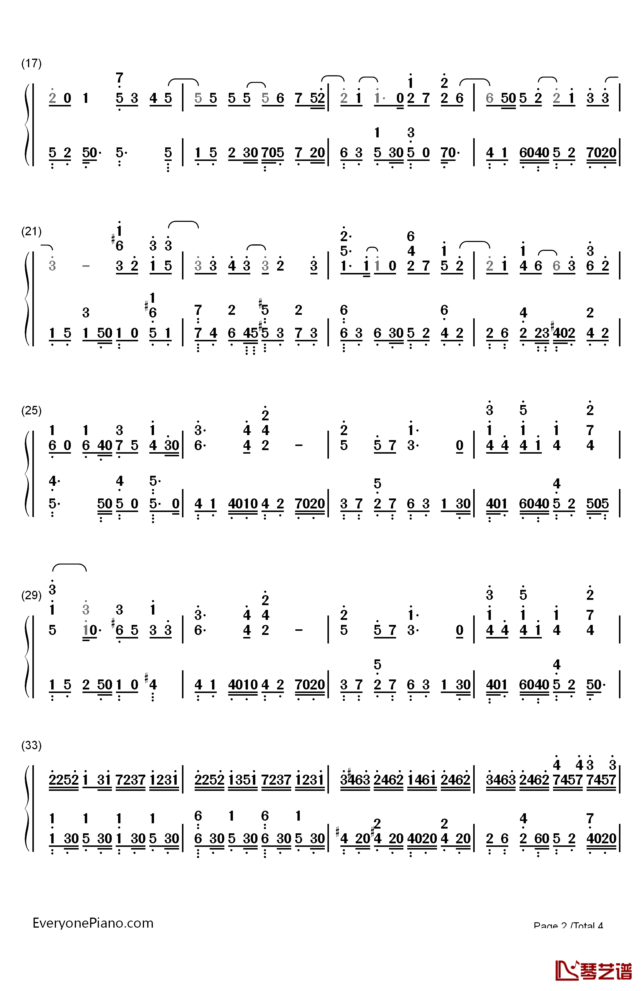 蒲公英的约定钢琴简谱-数字双手-周杰伦2