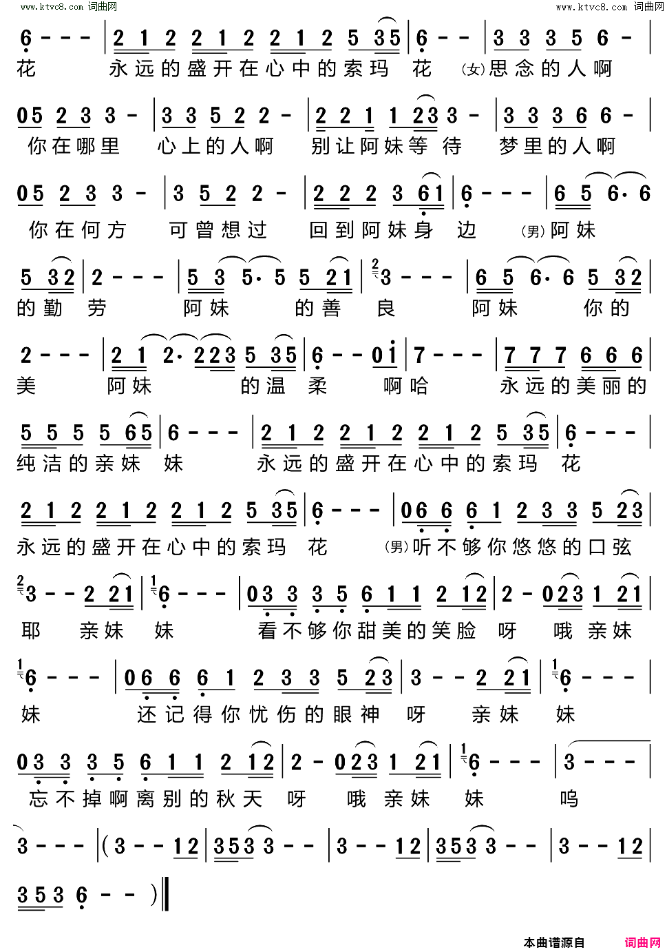 亲妹妹简谱-曲比阿乌演唱-曲比哈布/曲比哈布词曲1