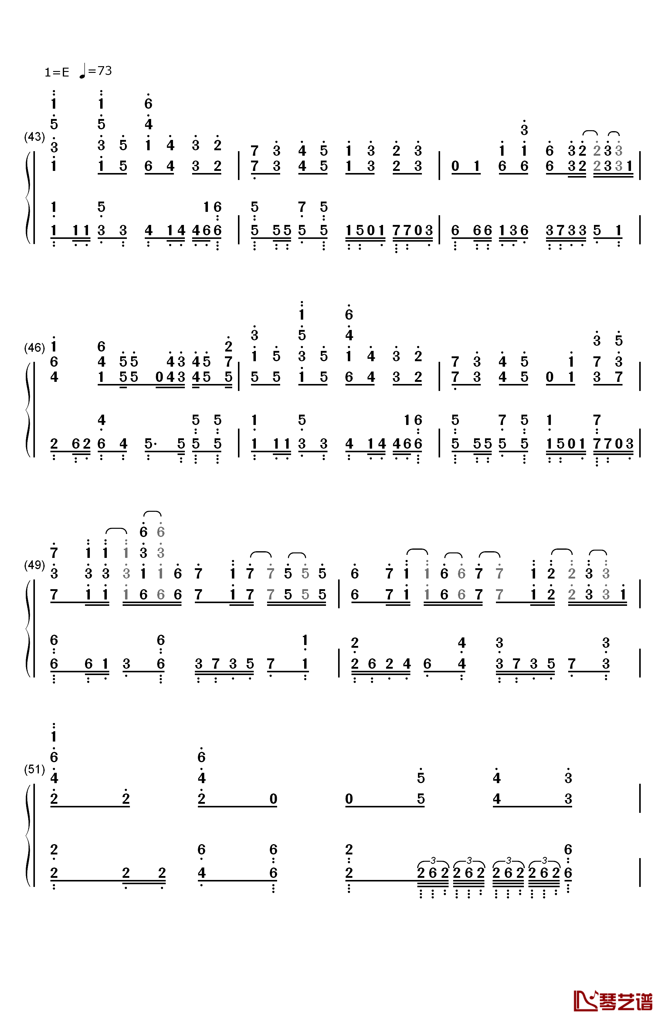 岁月如歌钢琴简谱-数字双手-陈奕迅4