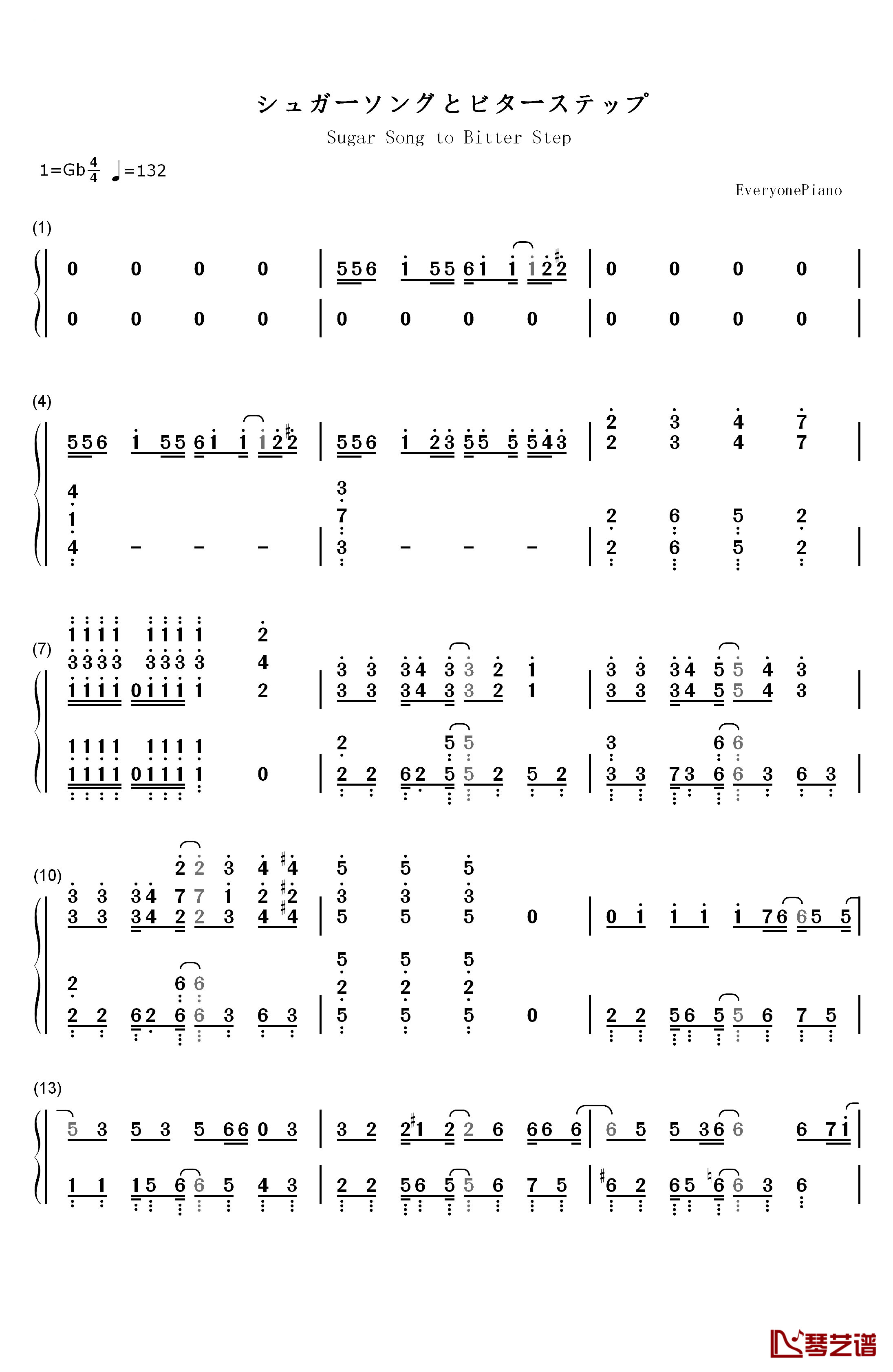 シュガーソングとビターステップ钢琴简谱-数字双手-UNISON SQUARE GARDEN1