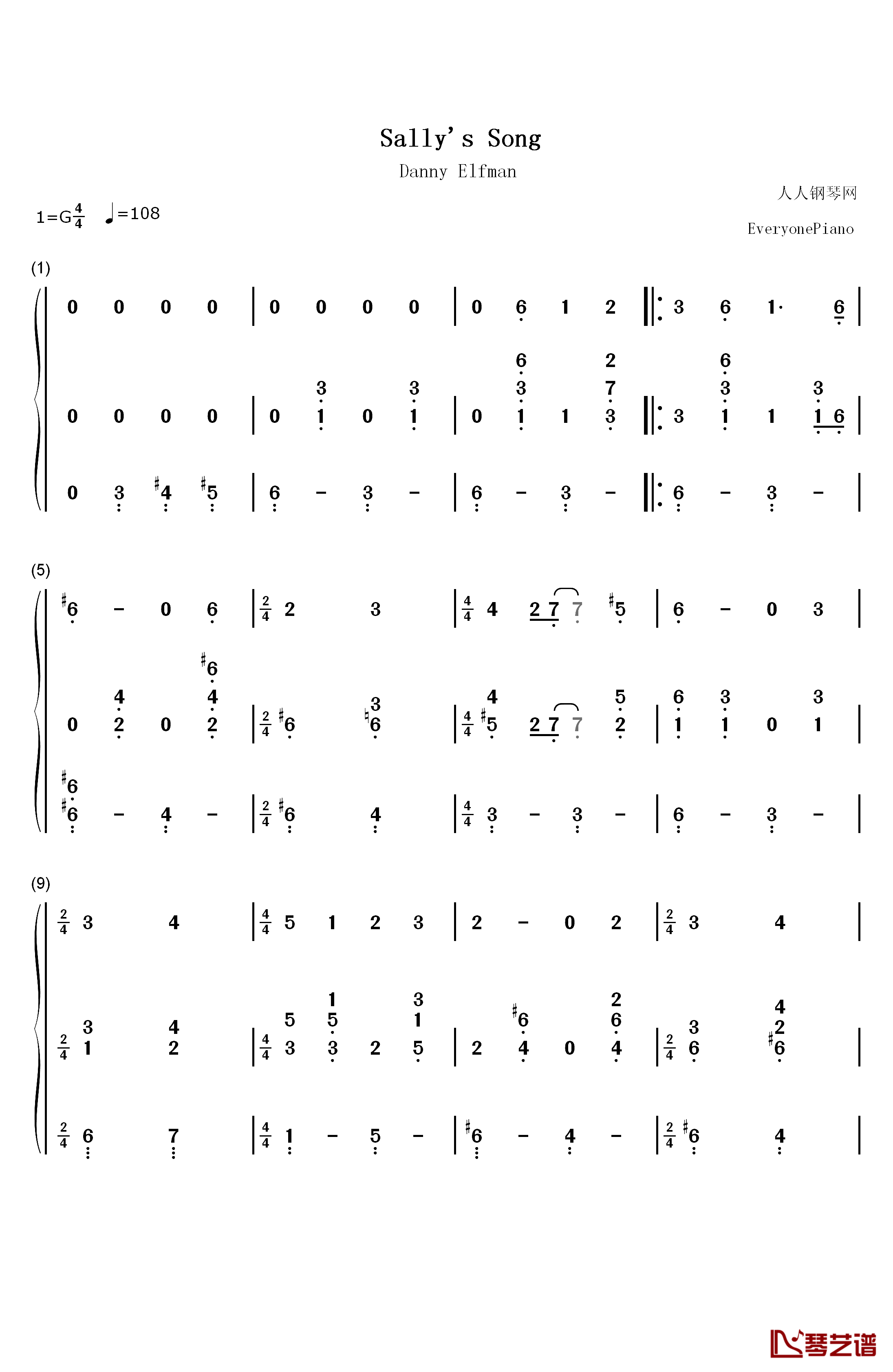 Sally's Song钢琴简谱-数字双手-Danny Elfman1