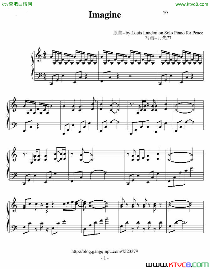 ImaginebyLouisLandononSoloPianoforPeace简谱-The Beatles演唱1
