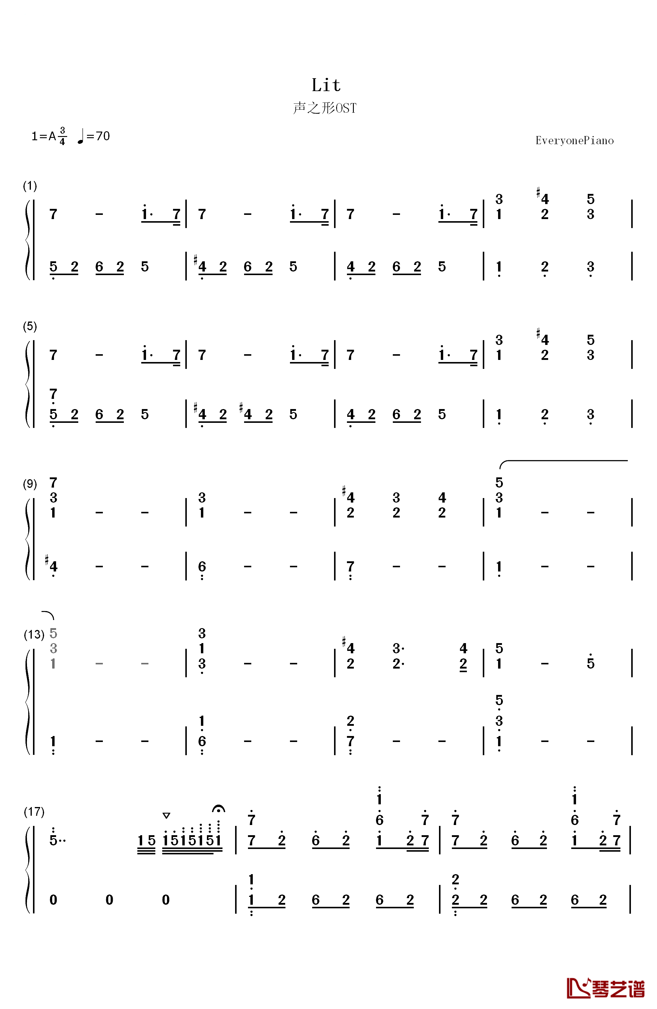 Lit钢琴简谱-数字双手-牛尾宪辅1