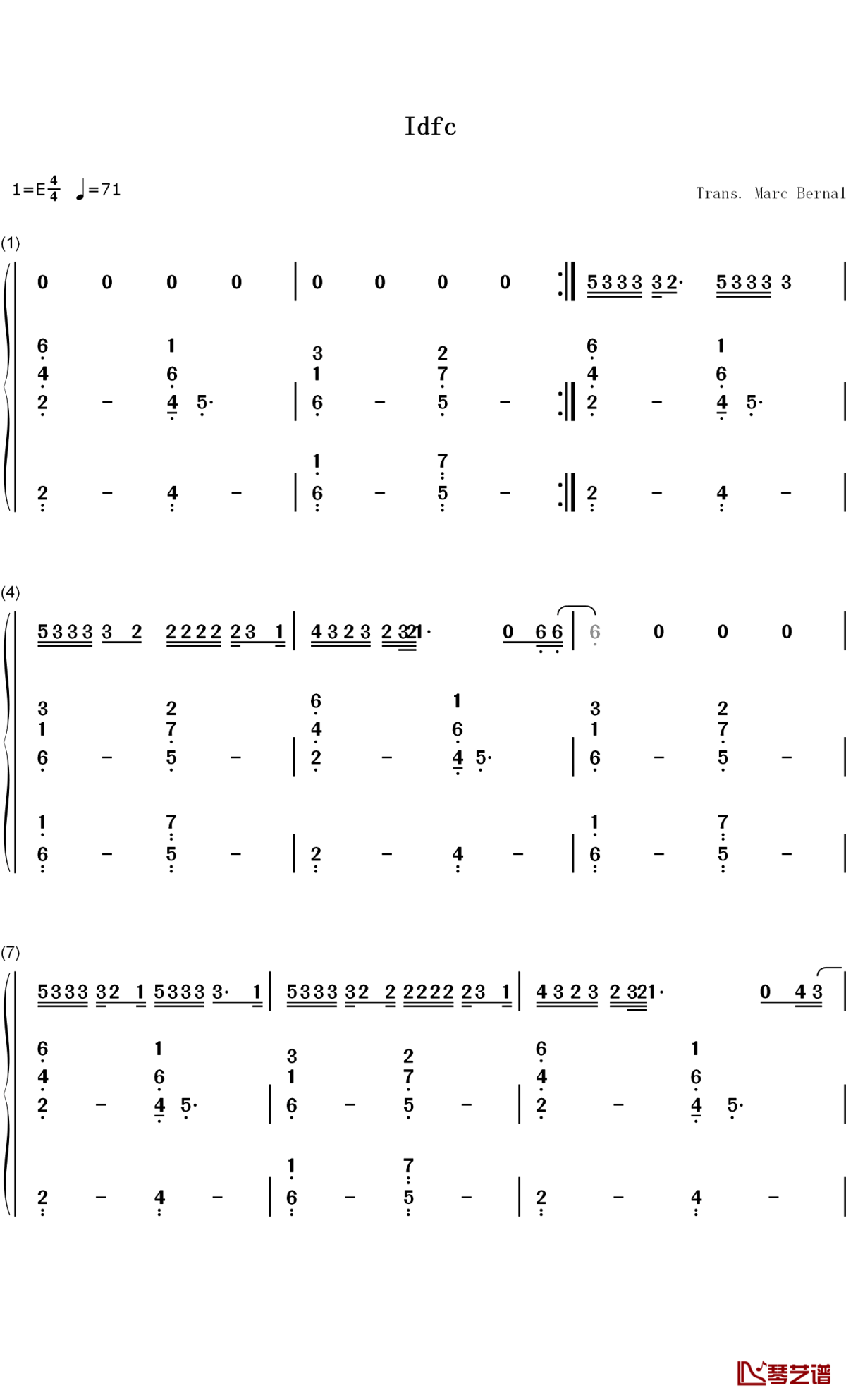 Idfc钢琴简谱-数字双手-Blackbear1