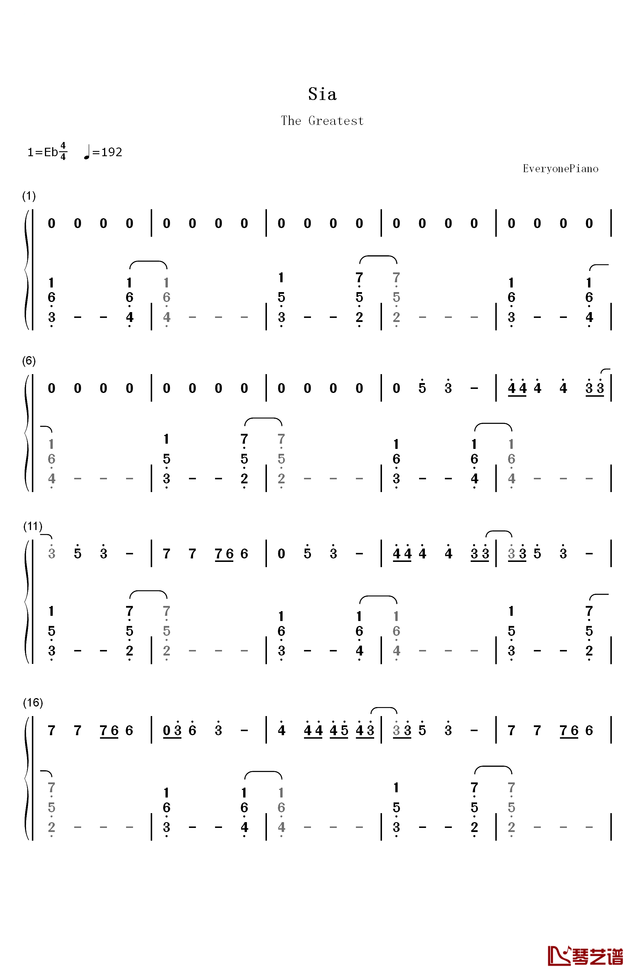 The Greatest钢琴简谱-数字双手-Sia1