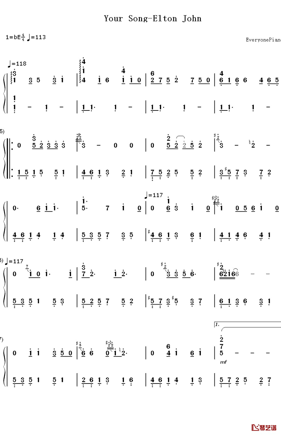 Your Song钢琴简谱-数字双手-Elton John1