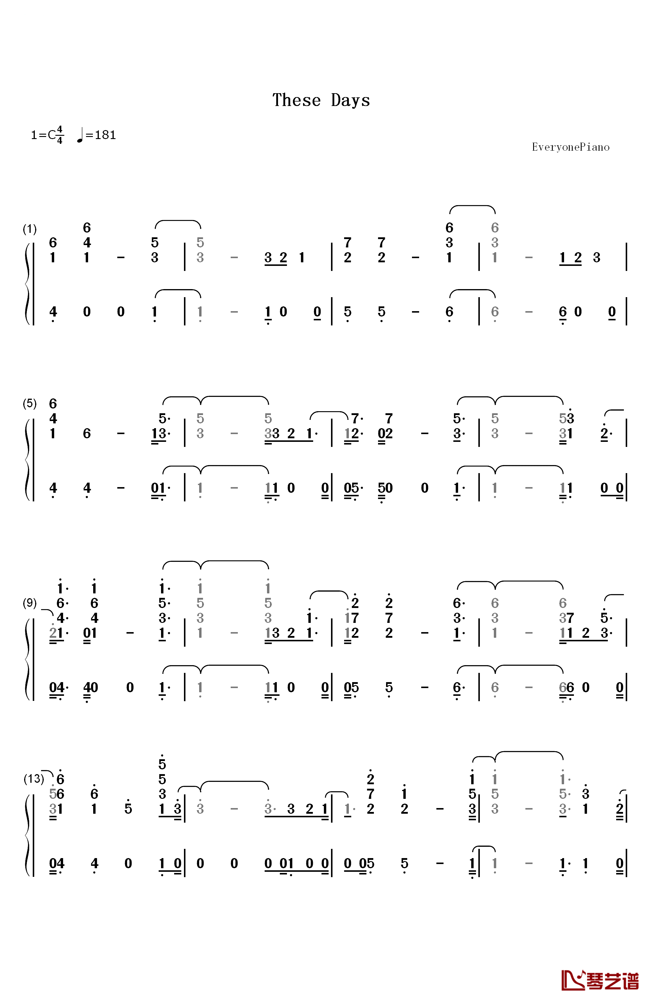 These Days钢琴简谱-数字双手-Rudimental1