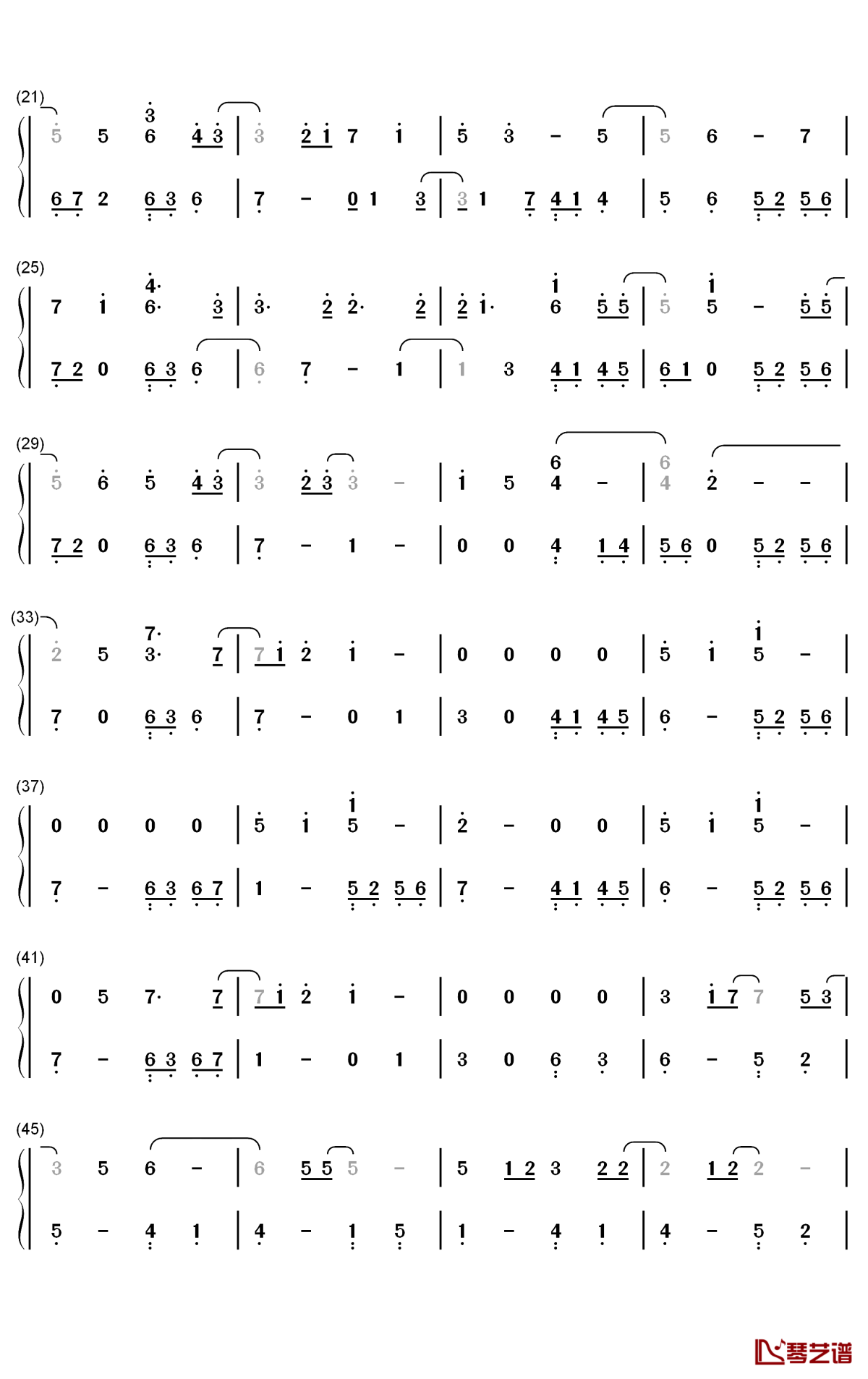 天晴了钢琴简谱-数字双手-SNH48 GROUP2