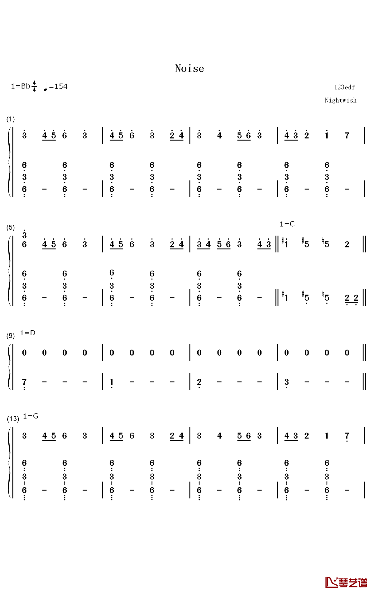 Noise钢琴简谱-数字双手-Nightwish1