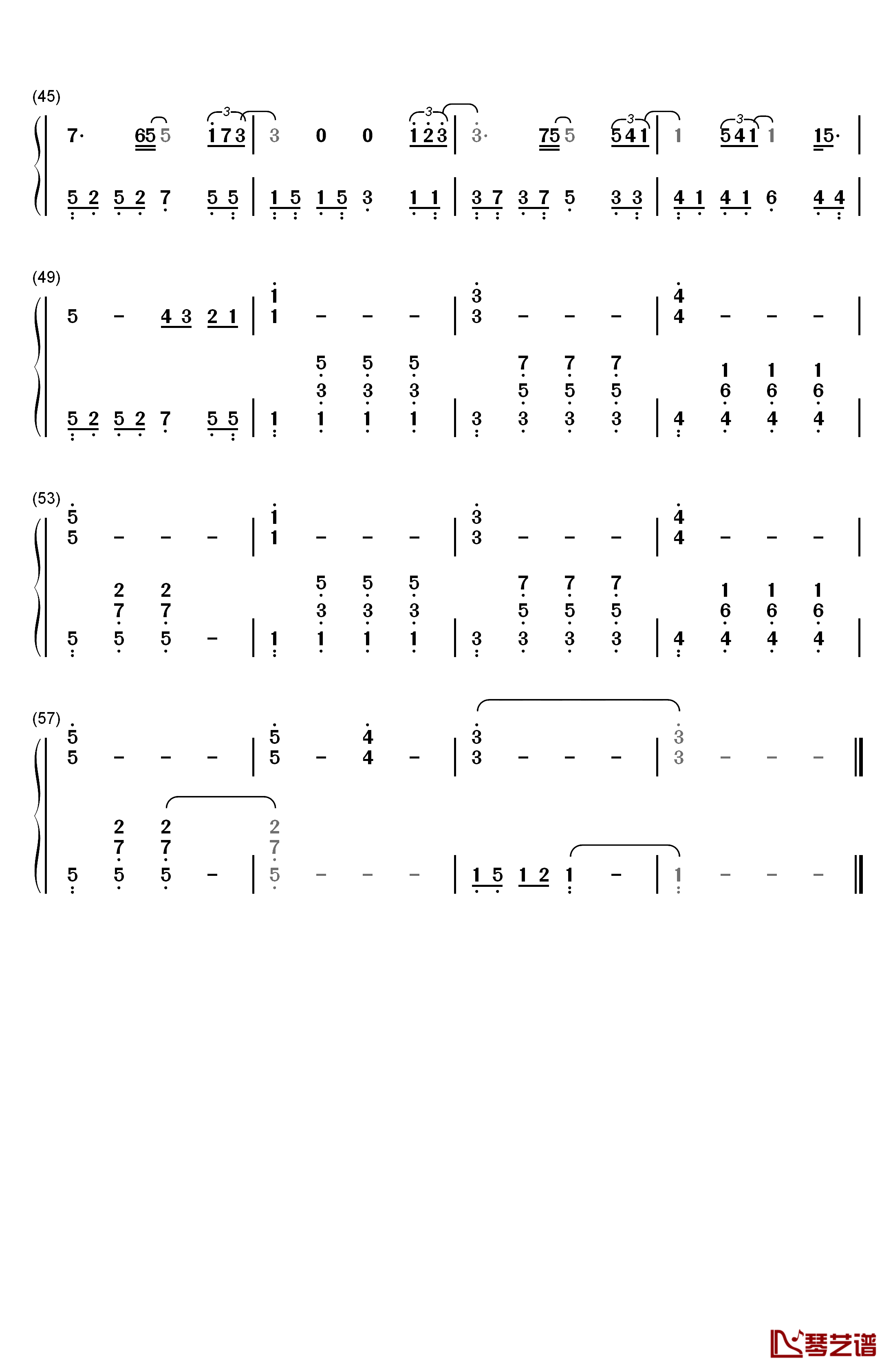 那时候钢琴简谱-数字双手-方艺谚3