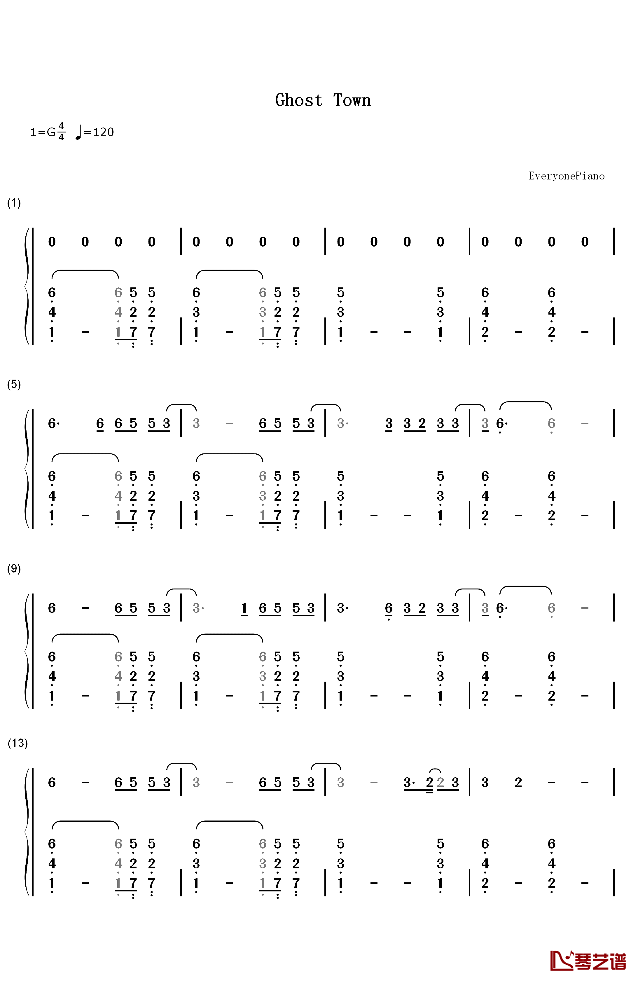 Ghost Town钢琴简谱-数字双手-Adam Lambert1