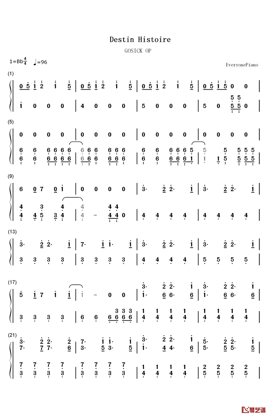 Destin Histoire钢琴简谱-数字双手-吉木梨纱（吉木りさ）1