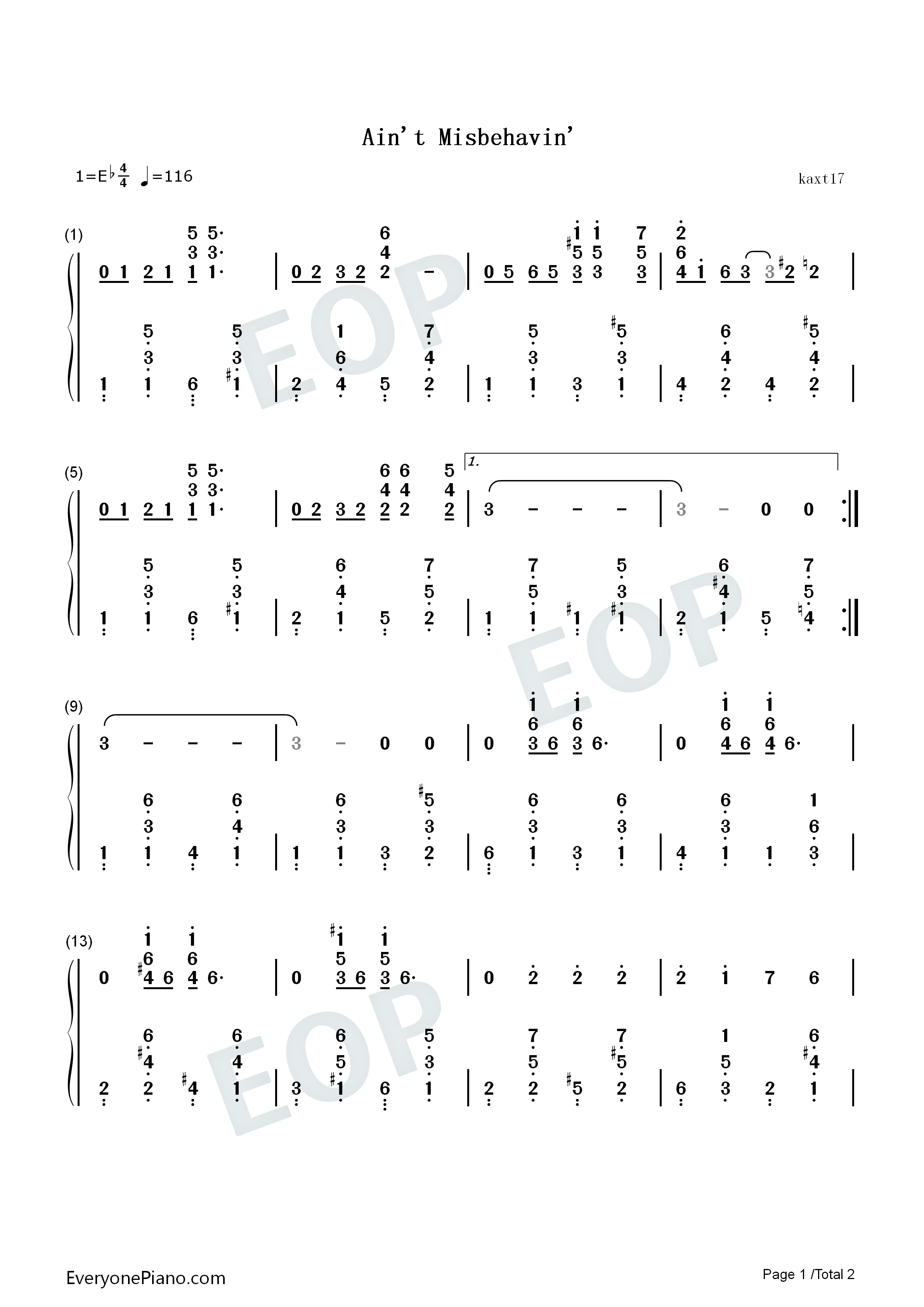 Aint Misbehavin-Fats Waller双手简谱预览1