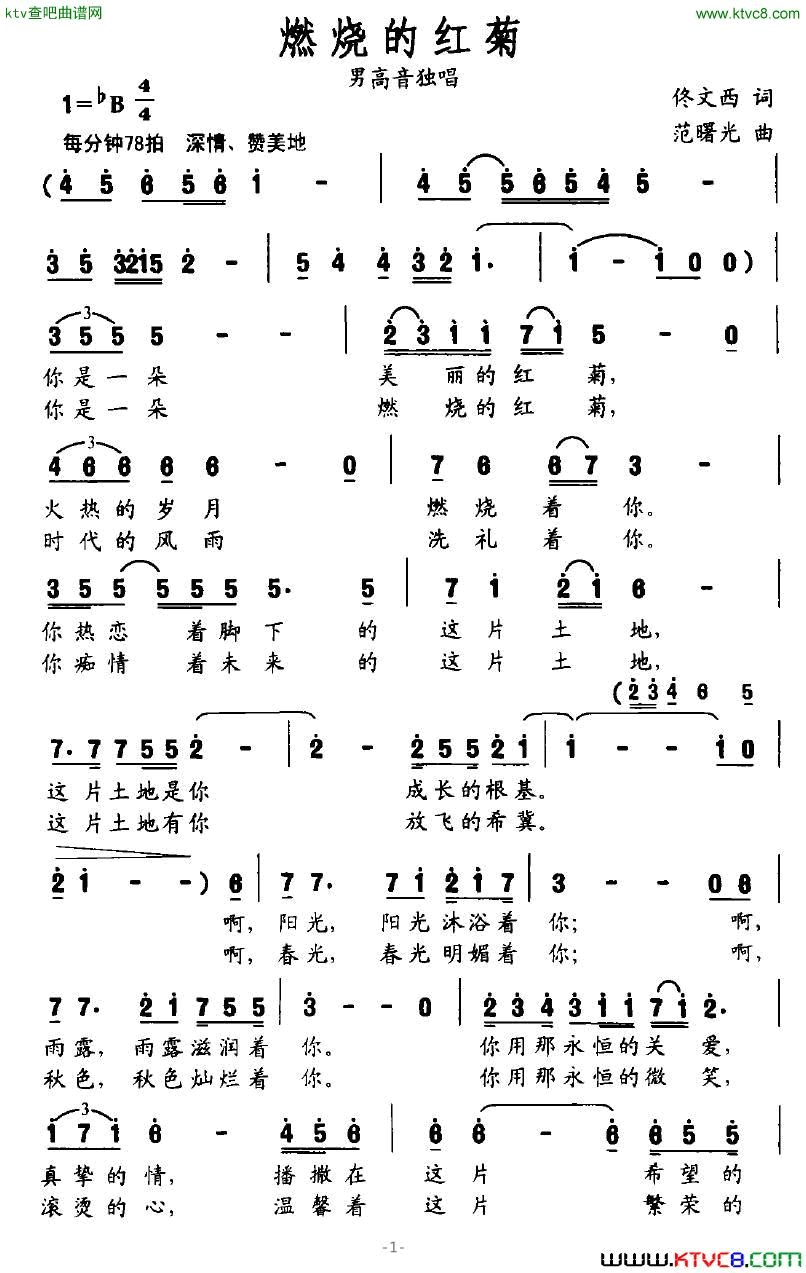 燃烧的红菊简谱1