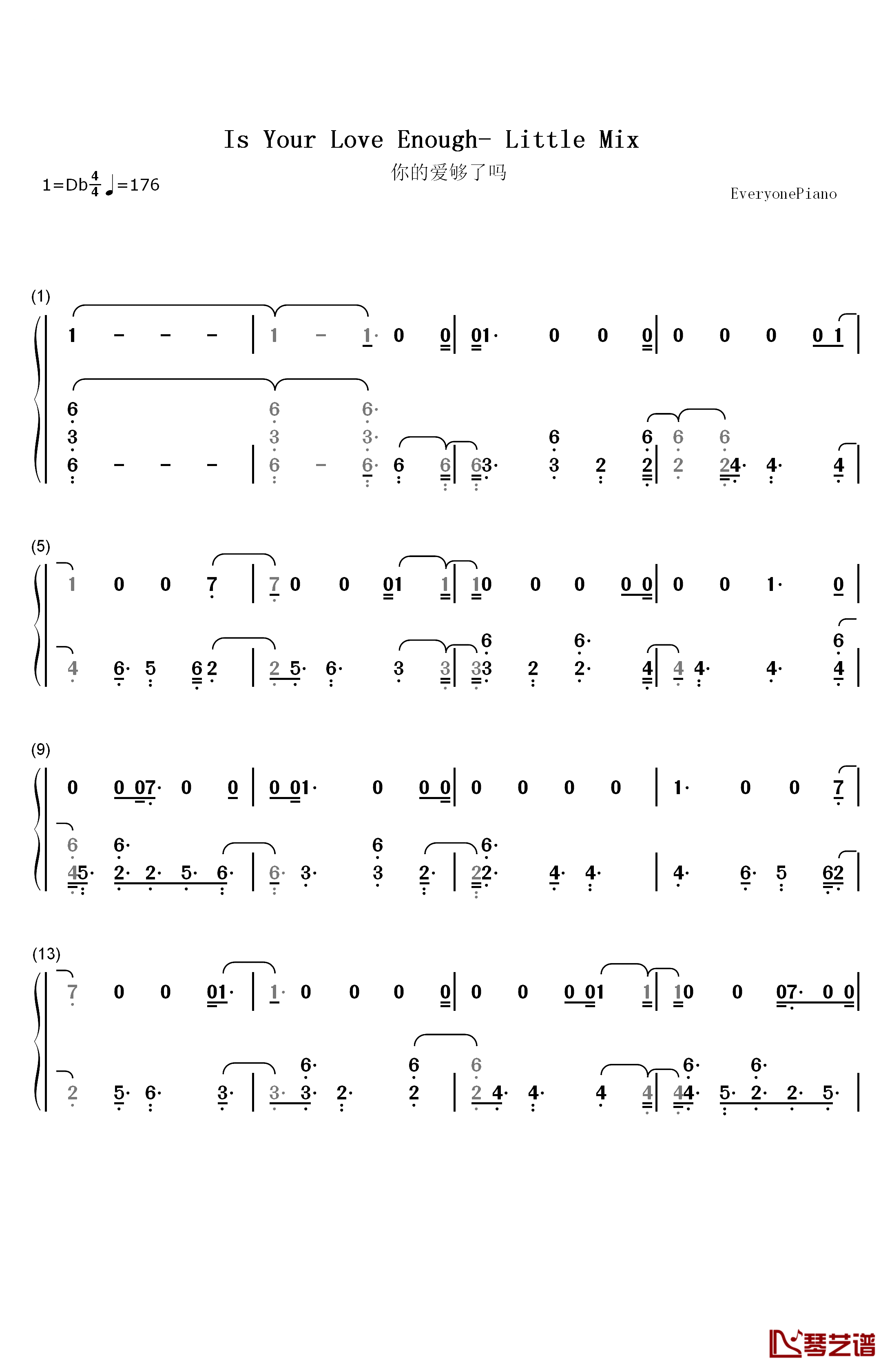 Is Your Love Enough钢琴简谱-数字双手-Little Mix1