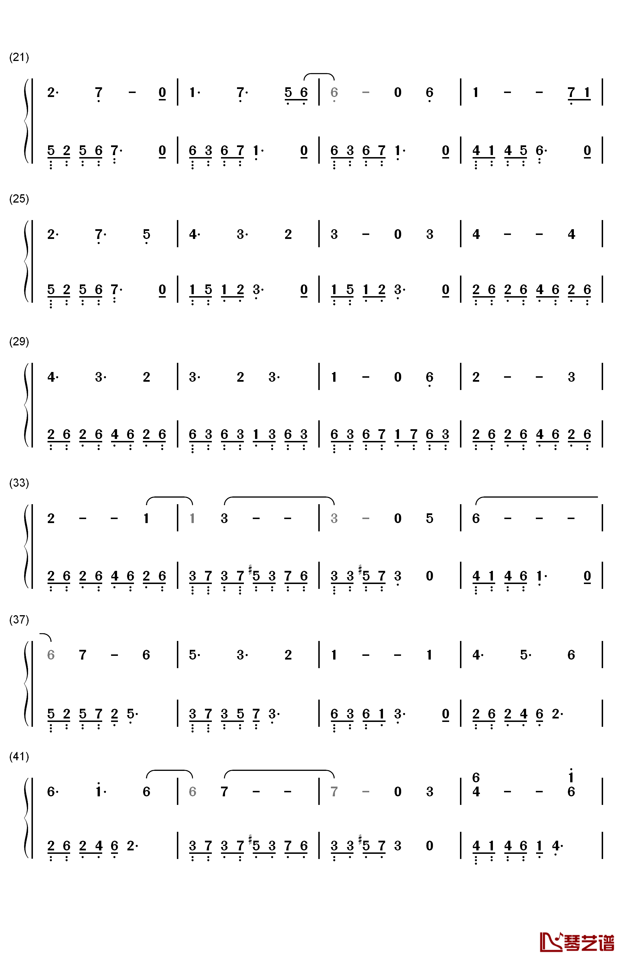 上邪钢琴简谱-数字双手-小曲儿2