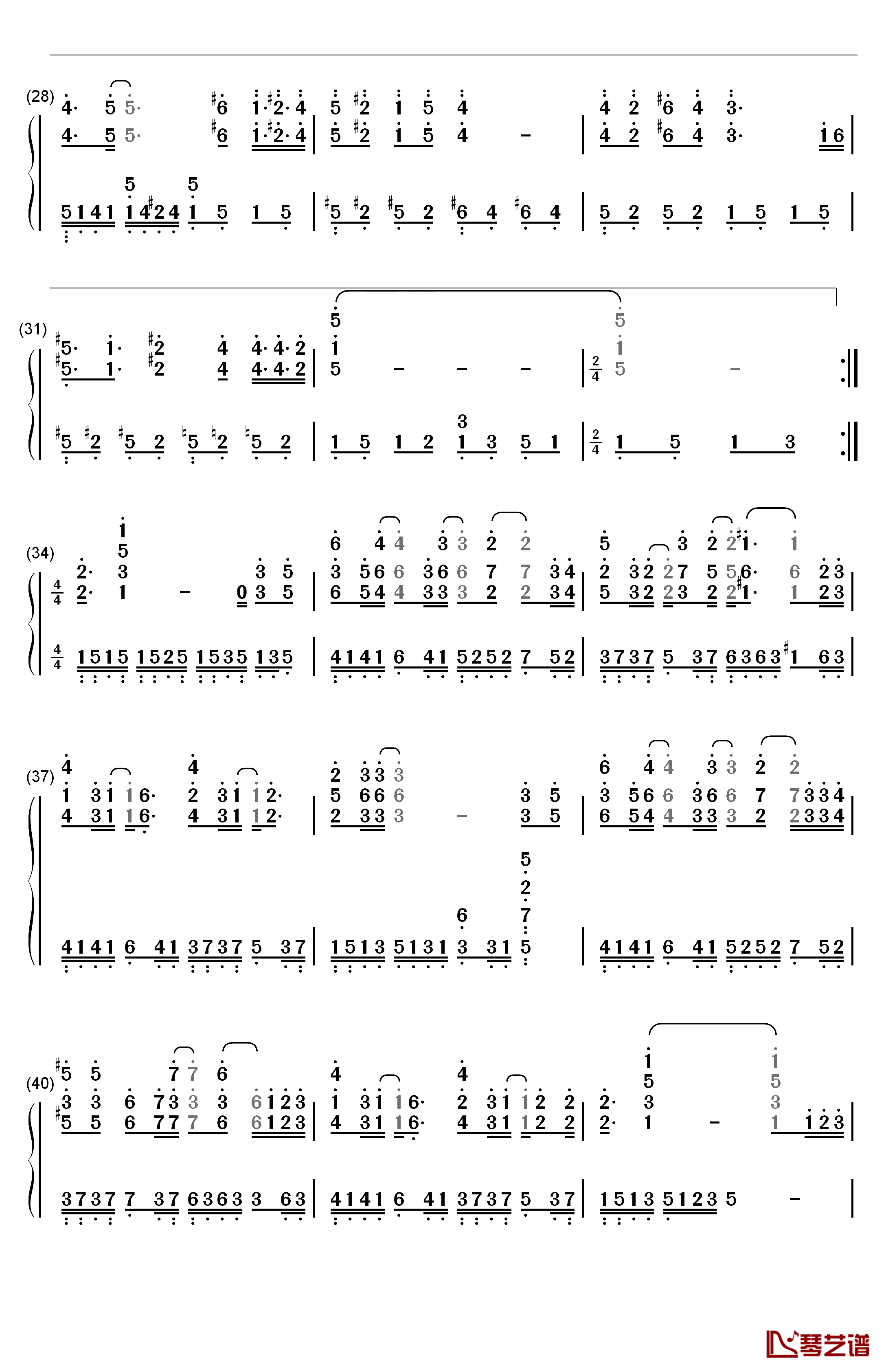 一眼万年钢琴简谱-数字双手-S.H.E3