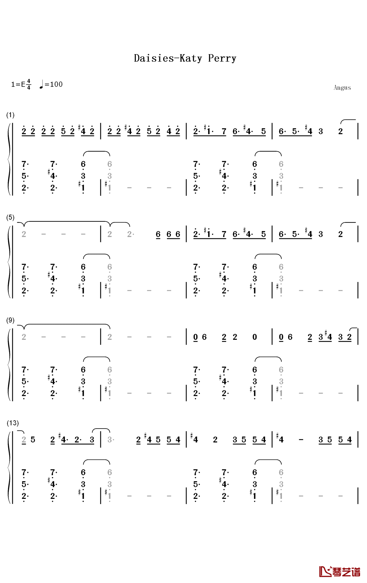 Daisies钢琴简谱-数字双手-Katy Perry1