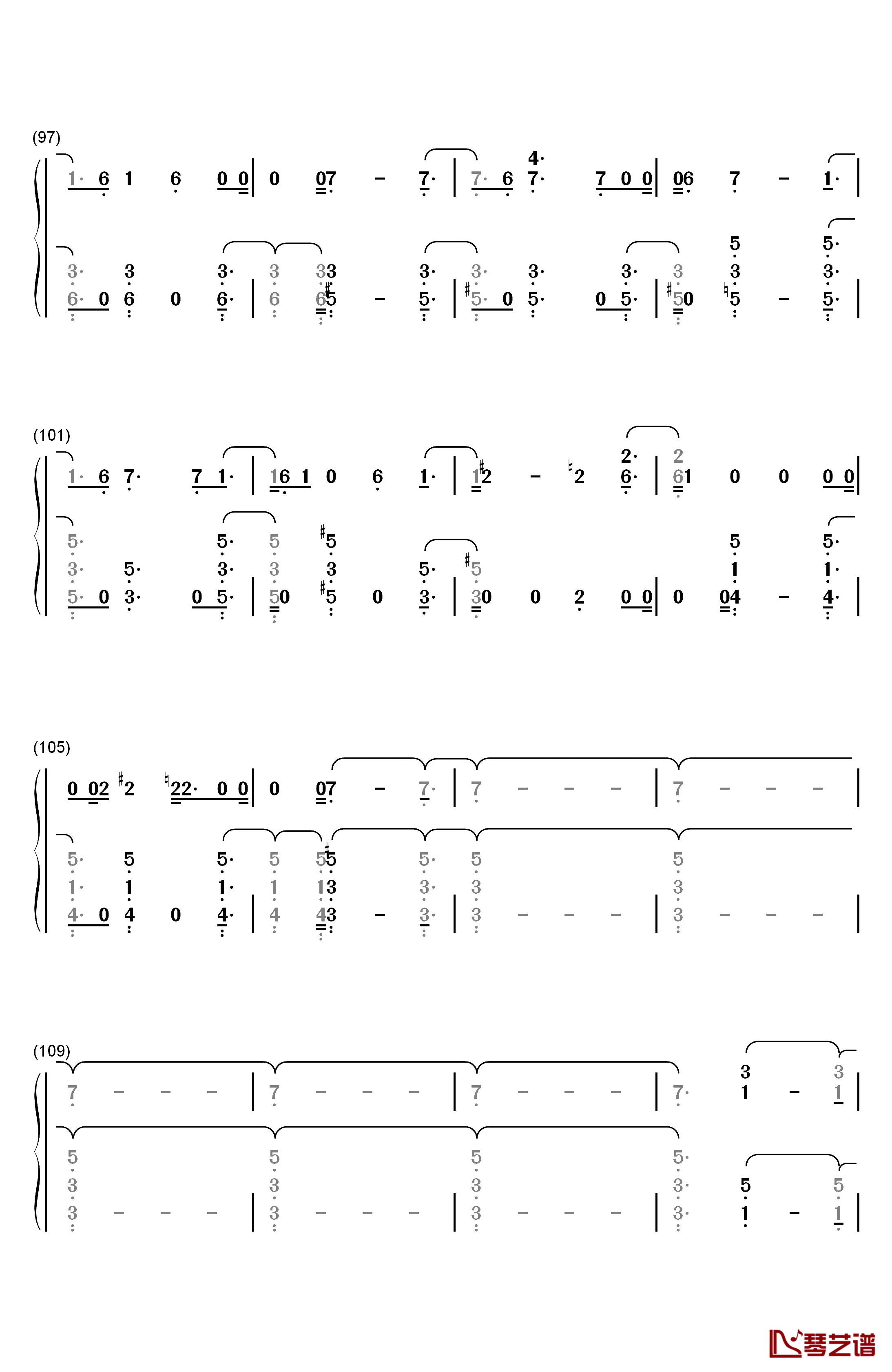 Universe钢琴简谱-数字双手-EXO7