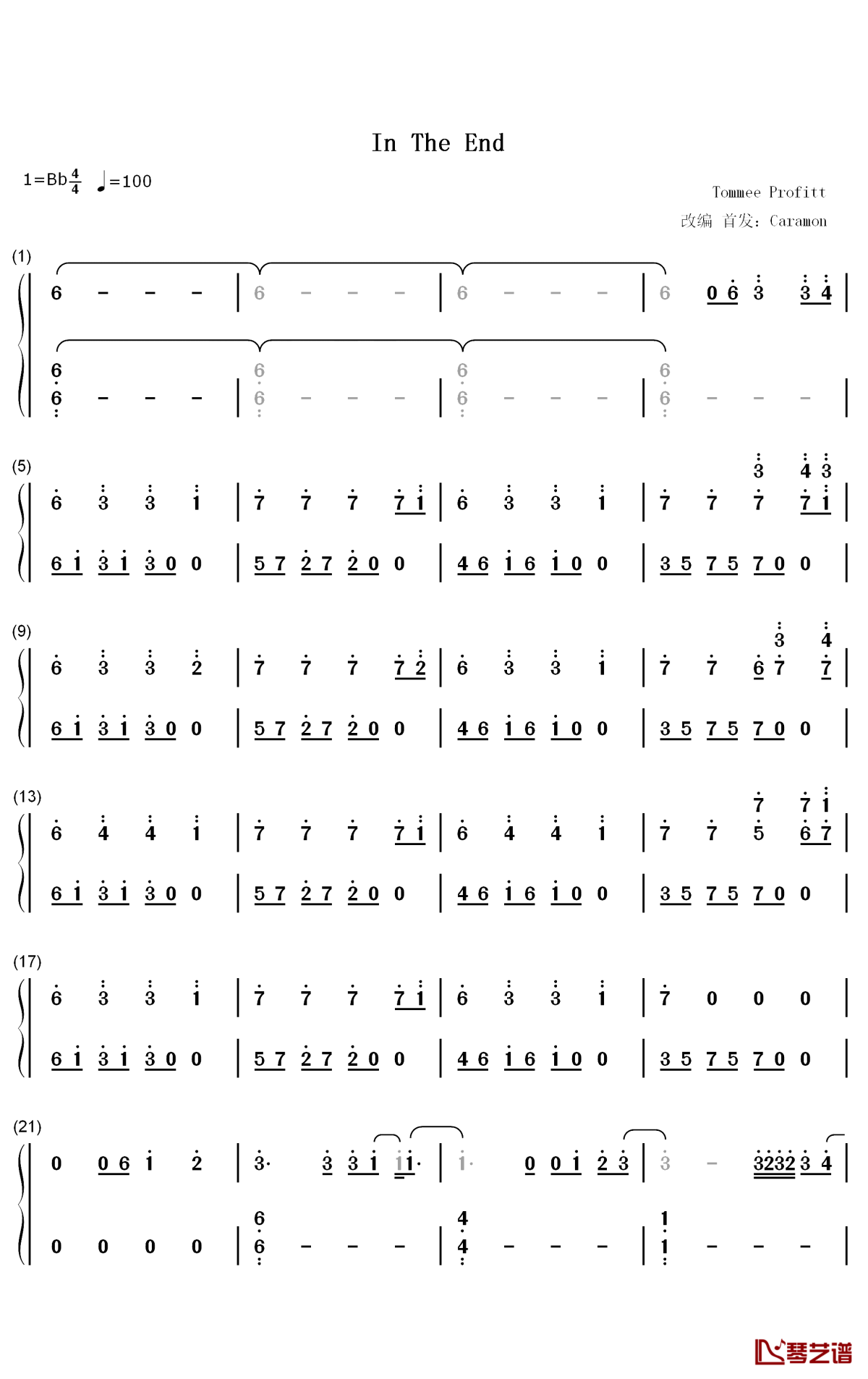 In The End钢琴简谱-数字双手-Tommee Profitt Fleurie Jung Youth1