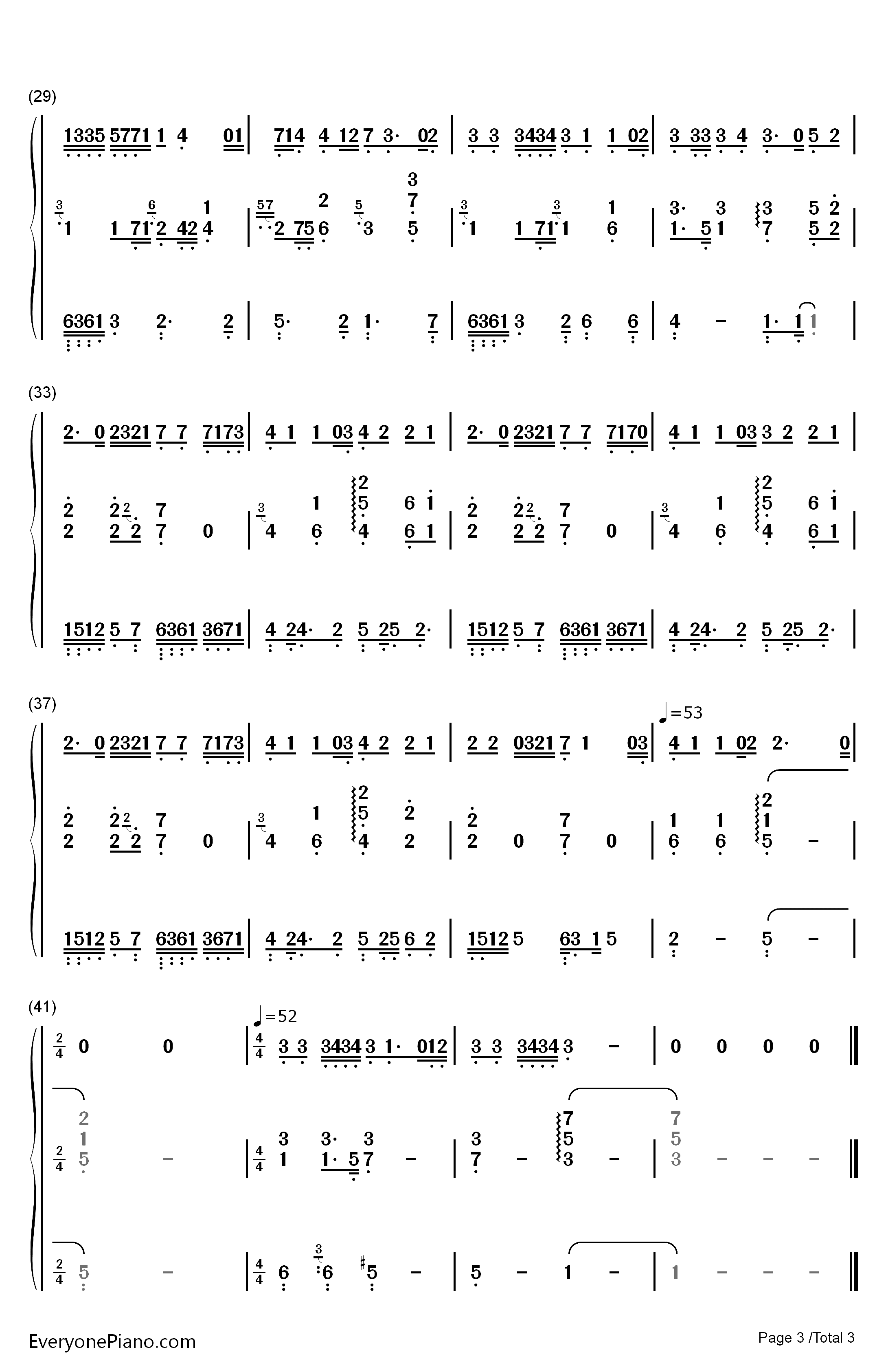 偶尔钢琴简谱-数字双手-邓紫棋3