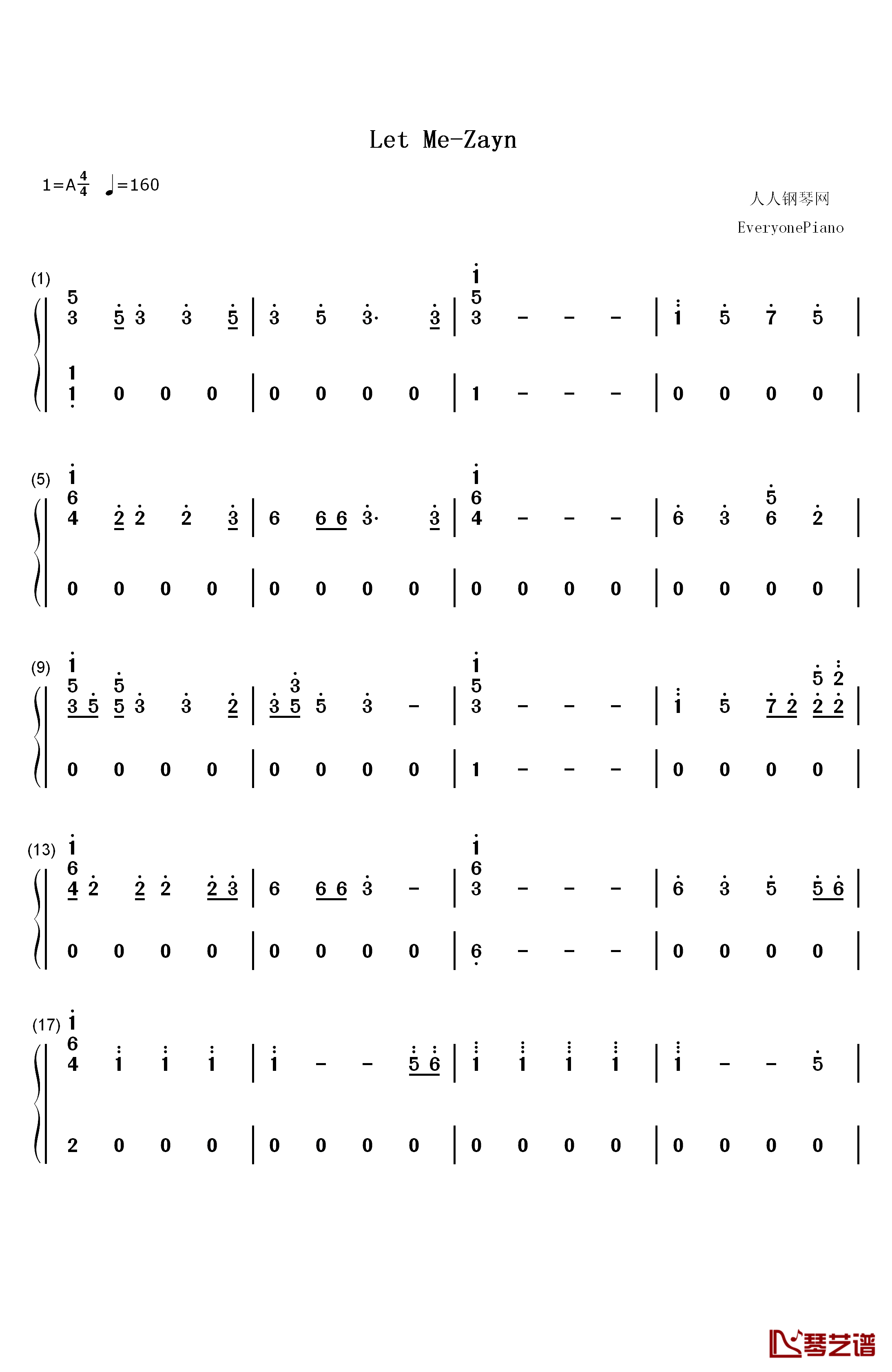 Let Me钢琴简谱-数字双手-Zayn1