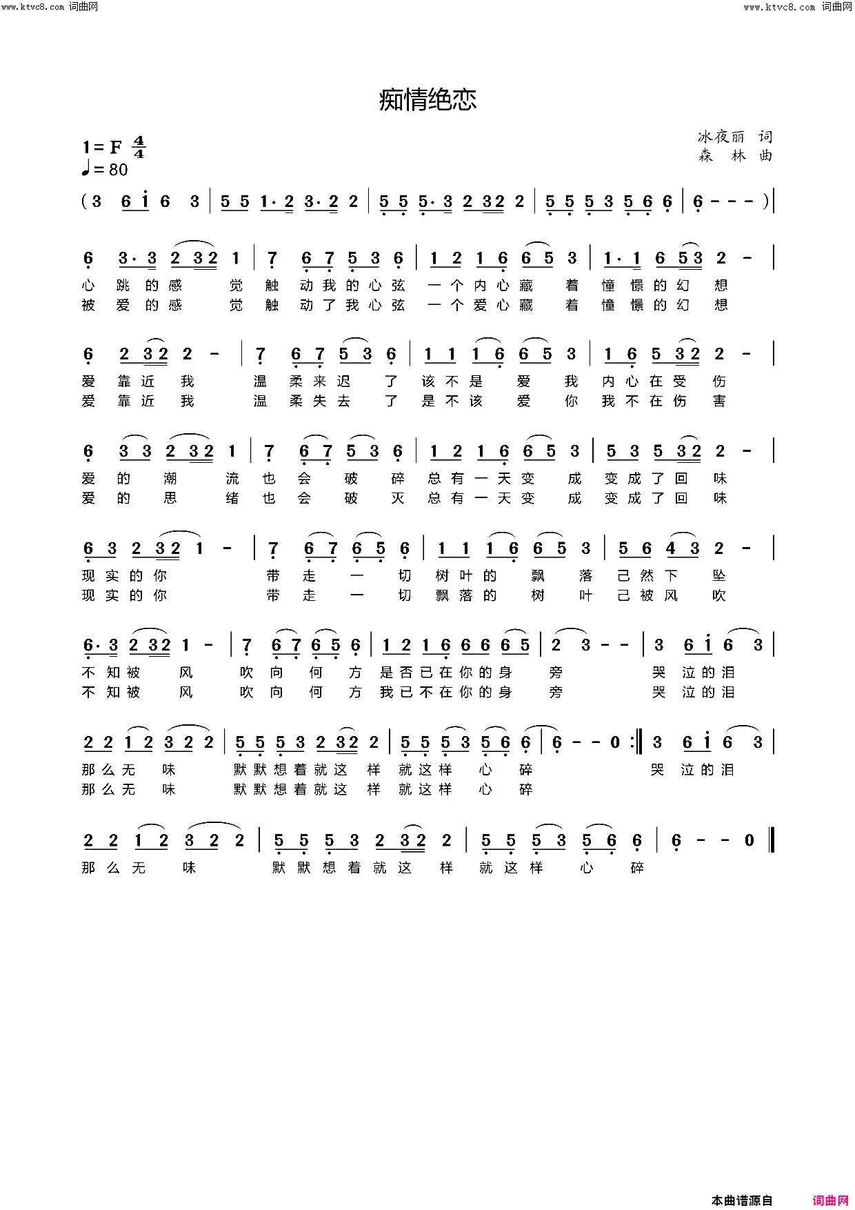 痴情绝恋简谱-森林演唱-裴红军曲谱1