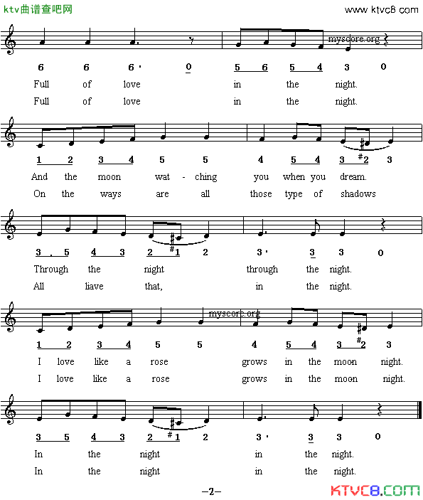 Themoonclimbingovermountain半个月亮爬上来英译中文歌曲、线简谱混排版简谱1