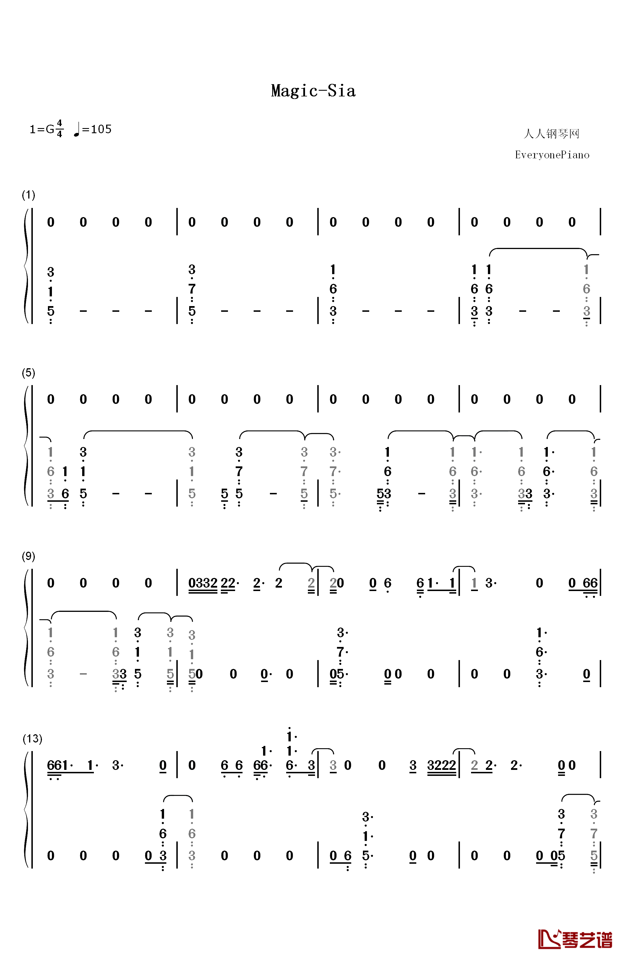 Magic钢琴简谱-数字双手-Sia1