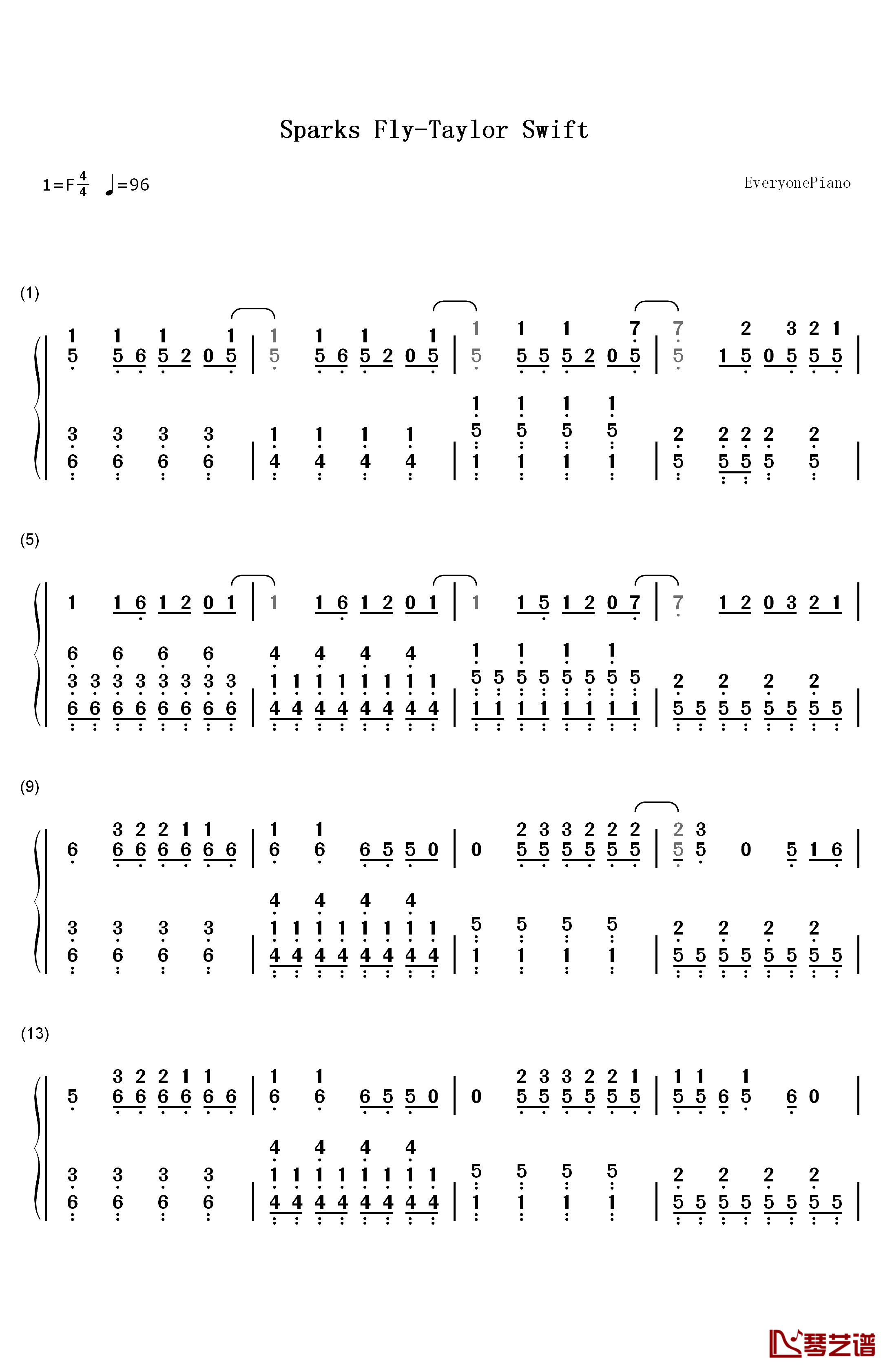 Sparks Fly钢琴简谱-数字双手-Taylor Swift1