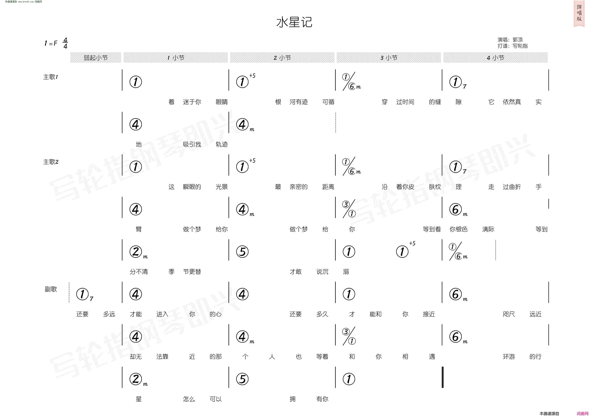 水星记简和谱简谱-郭顶演唱-郭顶/郭顶词曲1