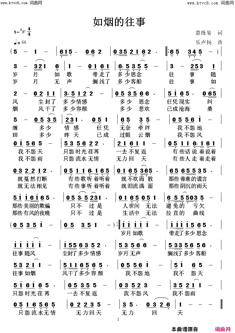 如烟的往事简谱-惠维玺曲谱1